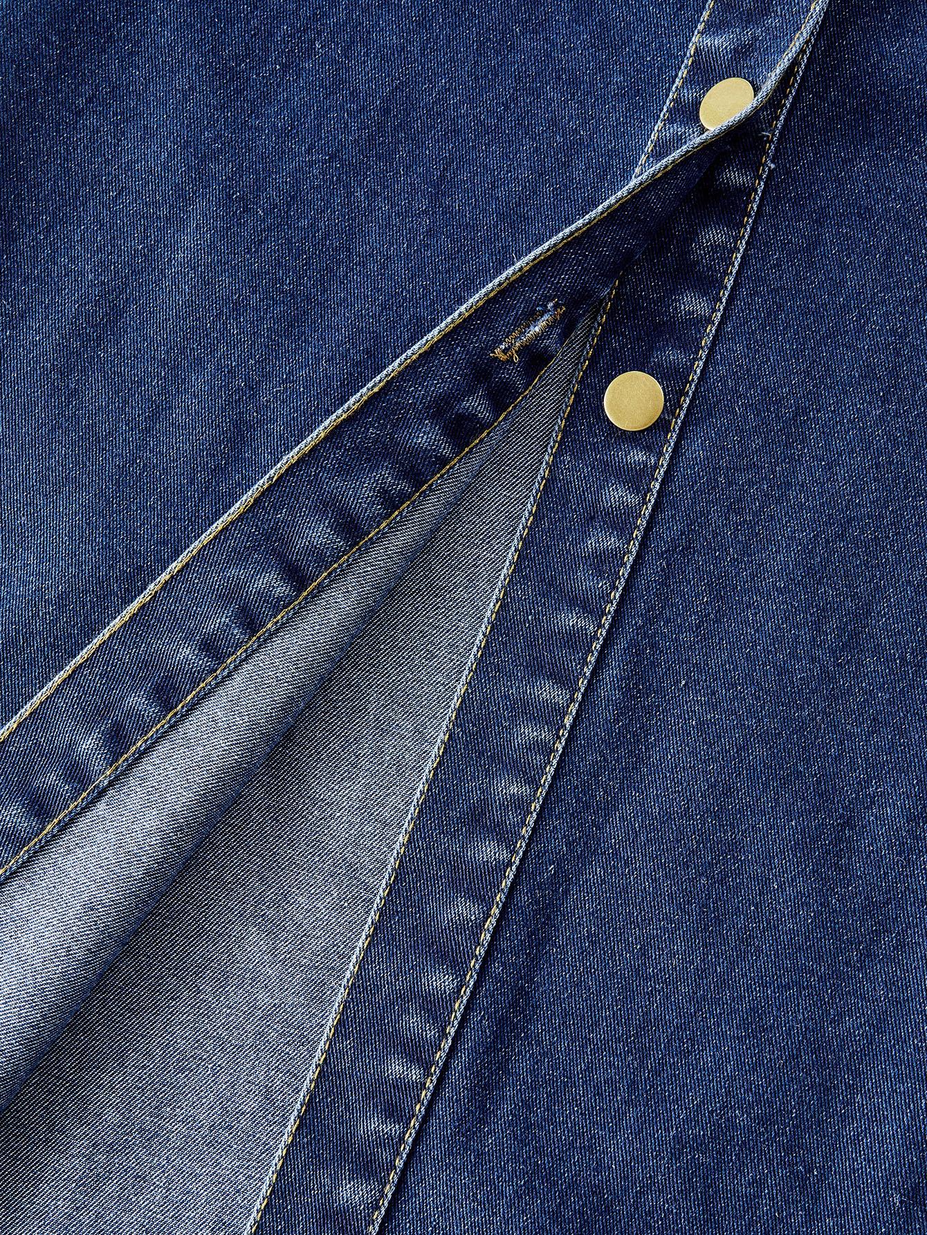 Collared Waist Cinched Solid Color Denim Dress