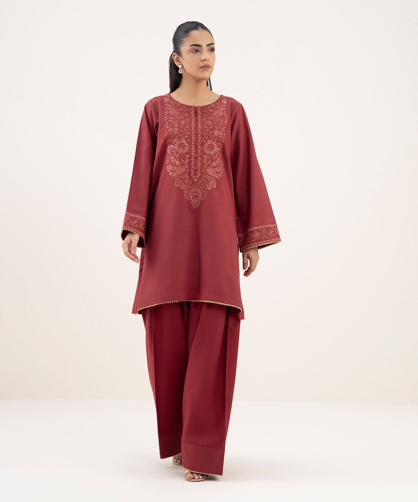 Embroidered Zari Cotton Shirt