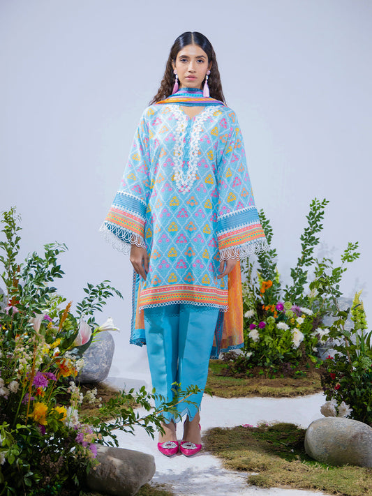 3pc Unstitched Printed Lawn Silk (SI10)