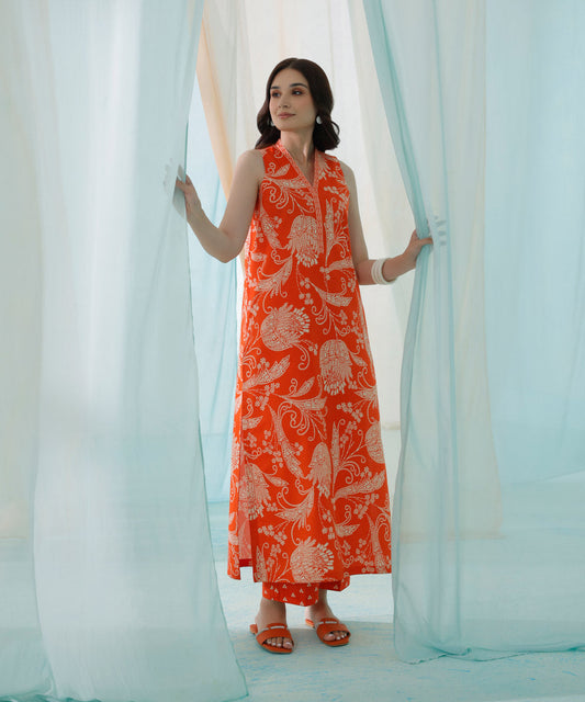PRINTED LAWN SUIT - Saffron