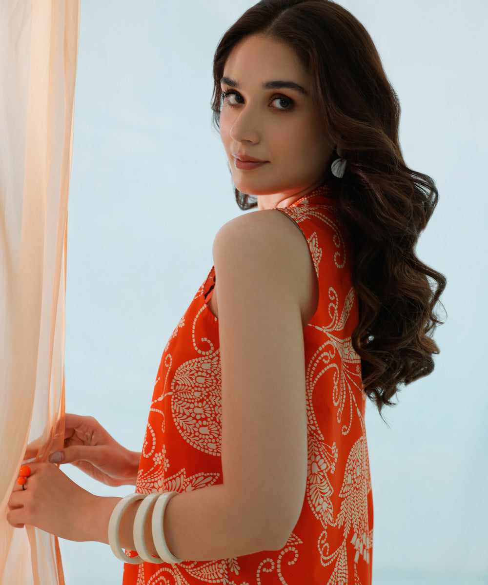 PRINTED LAWN SUIT - Saffron