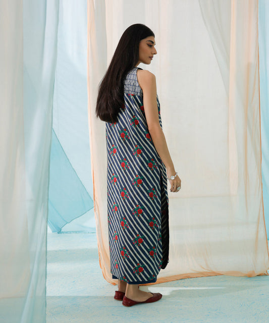 PRINTED LAWN SUIT - Navy Blue