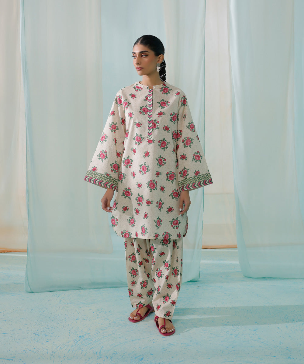 PRINTED LAWN SUIT - Ivory