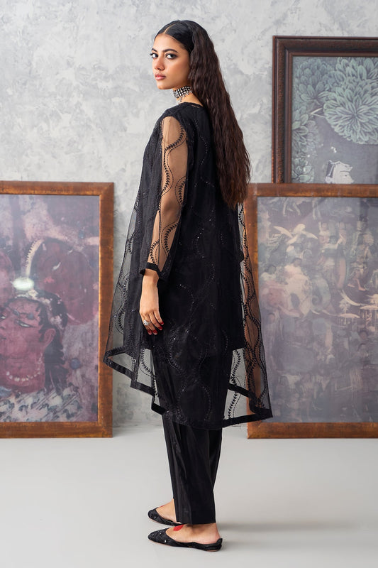 2-PC Embroidered Poly Organza Shirt with Trouser CMA-3-256 (BLACK)