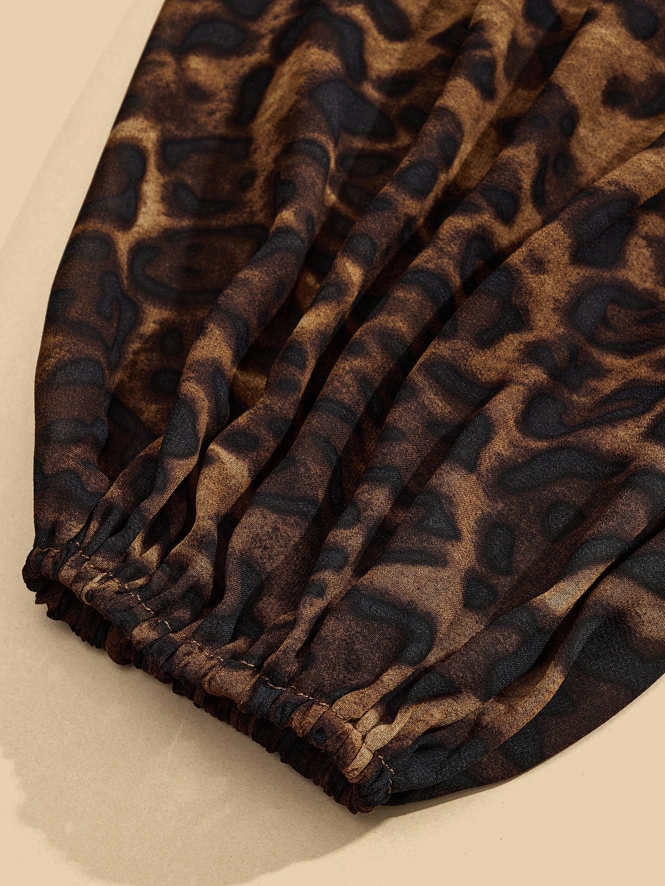 Leopard Print V-Neck Long Sleeve Cinched Waist Bow Dress