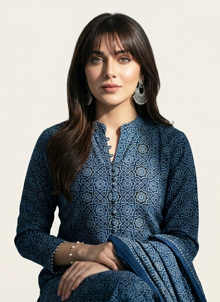 Ajrak Moroccan Indigo Two-Piece Lawn Set – Organic Dye Block Print