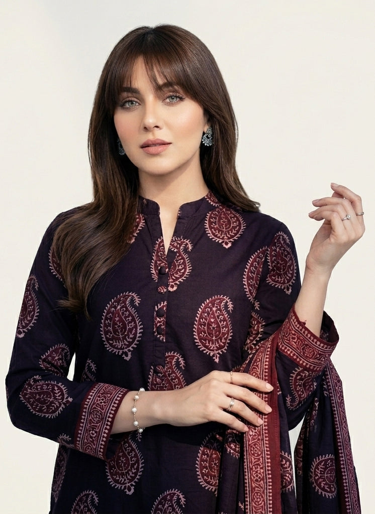Organic Dyed Hand Block Printed Ajrak Anbi Unstitched Two-Piece (Lawn) – Luxury Ajrak Design Dress