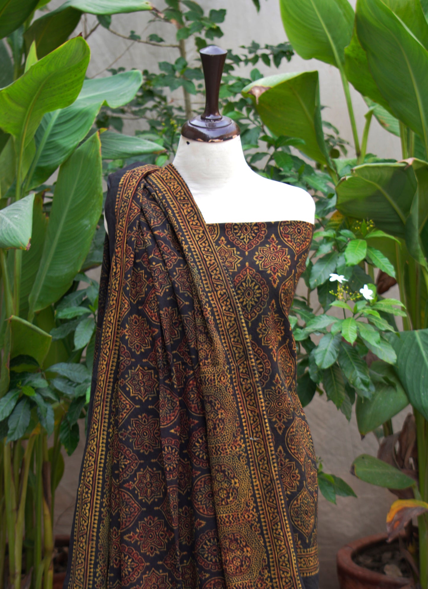 Ajrak Badam Dark Green Base with Maroon Filler Two-Piece – Unstitched Shirt & Dupatta (2.5 m x 44″) – Lawn
