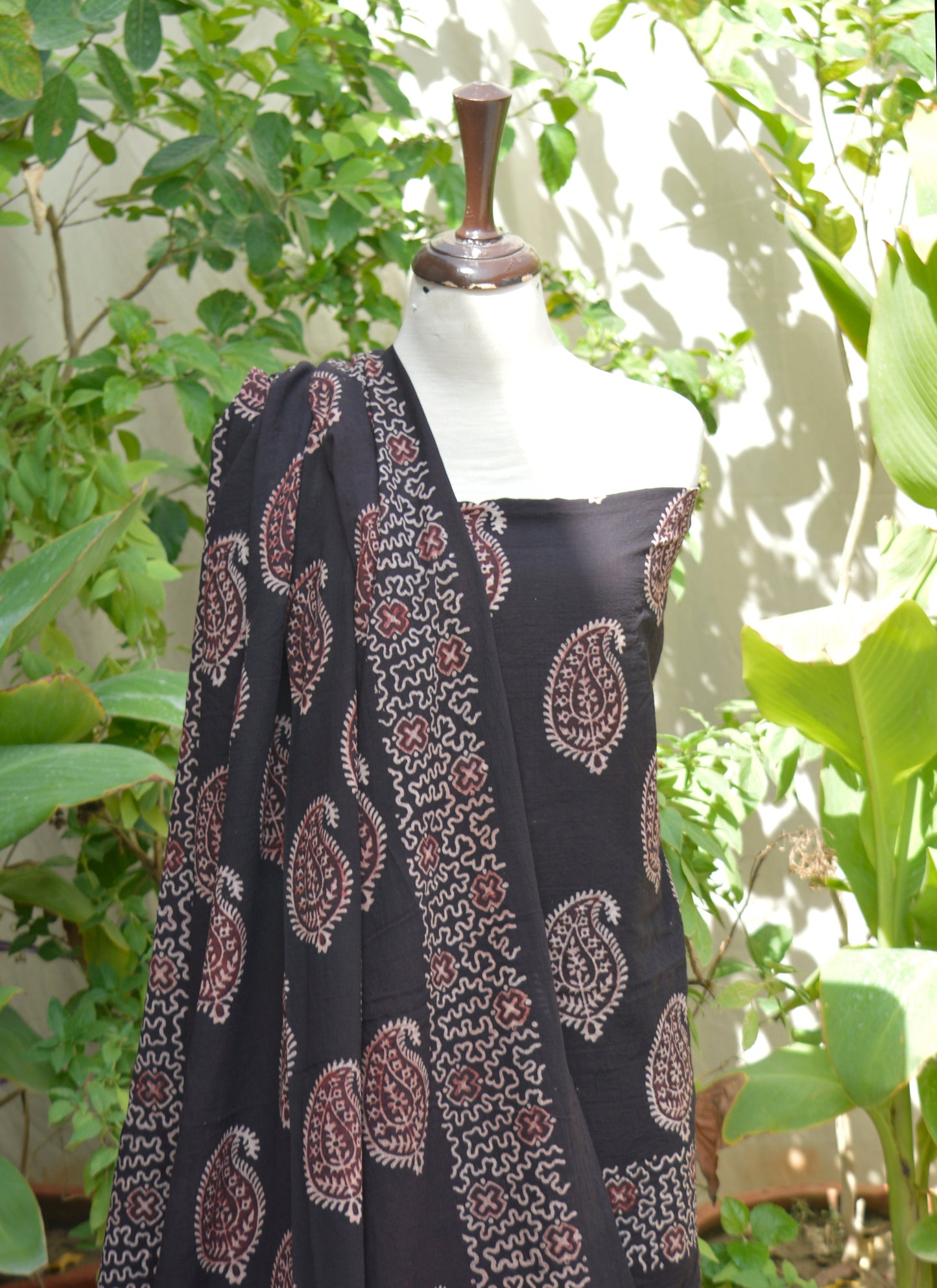 Ajrak Black Anbi Kakkar Unstitched Two-Piece – Luxury Organic Dye Hand Block Print Ajrak Design Dress Lawn