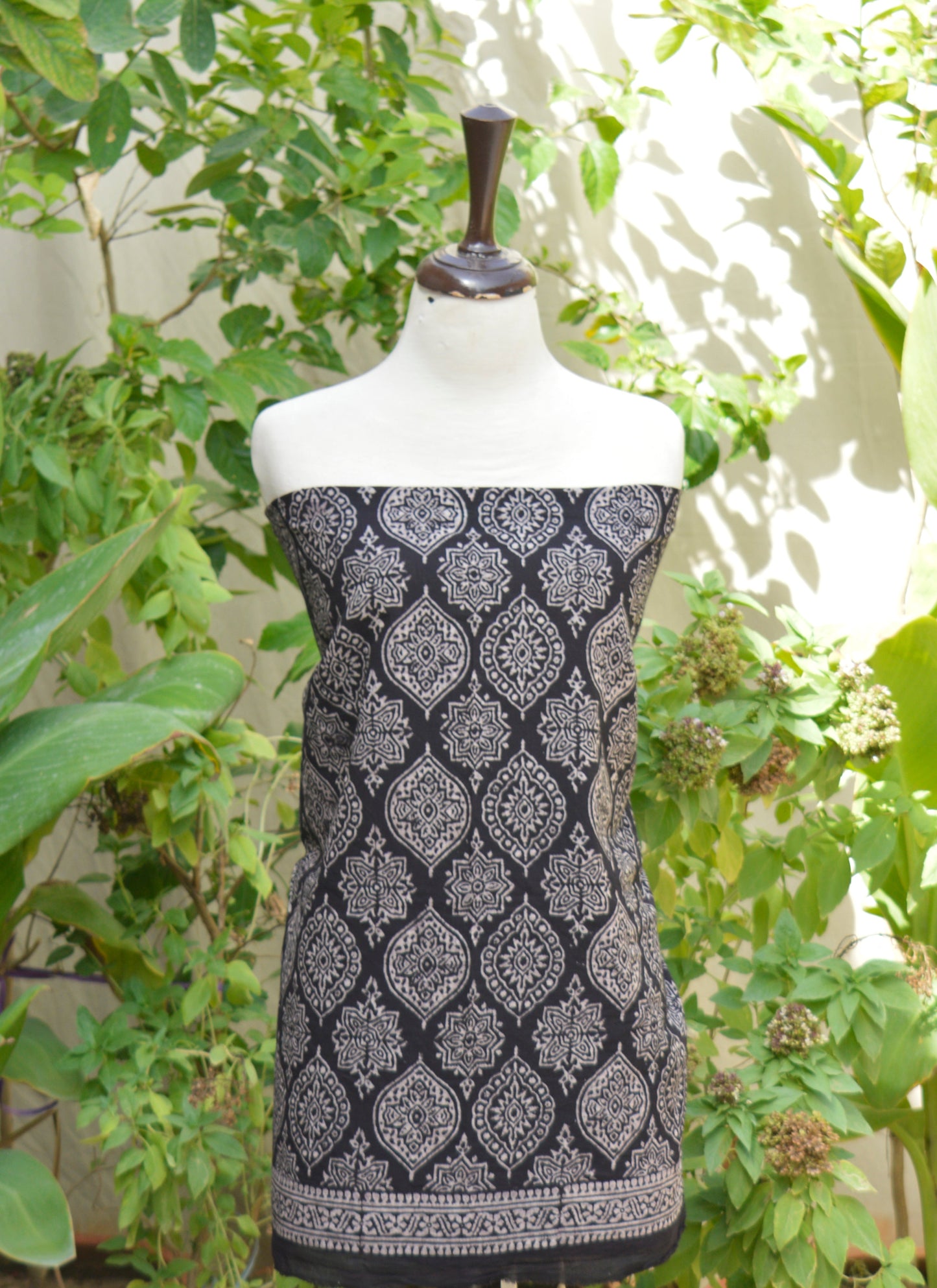 Organic Dye Hand Block Printed Ajrak Black Badam – Unstitched Lawn Two-Piece (Shirt & Dupatta)