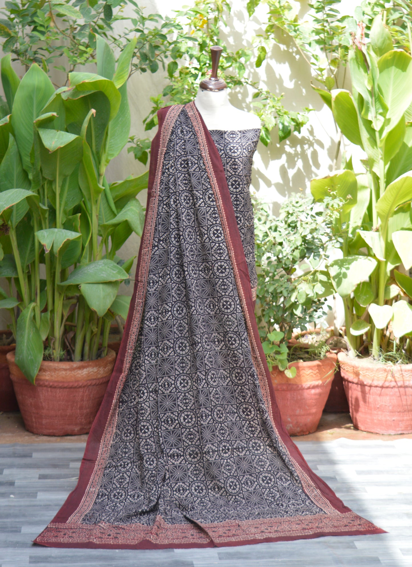 Ajrak Black Chunri Two-Piece – Organic Dye Hand Block Printed (Lawn Shirt & Dupatta)