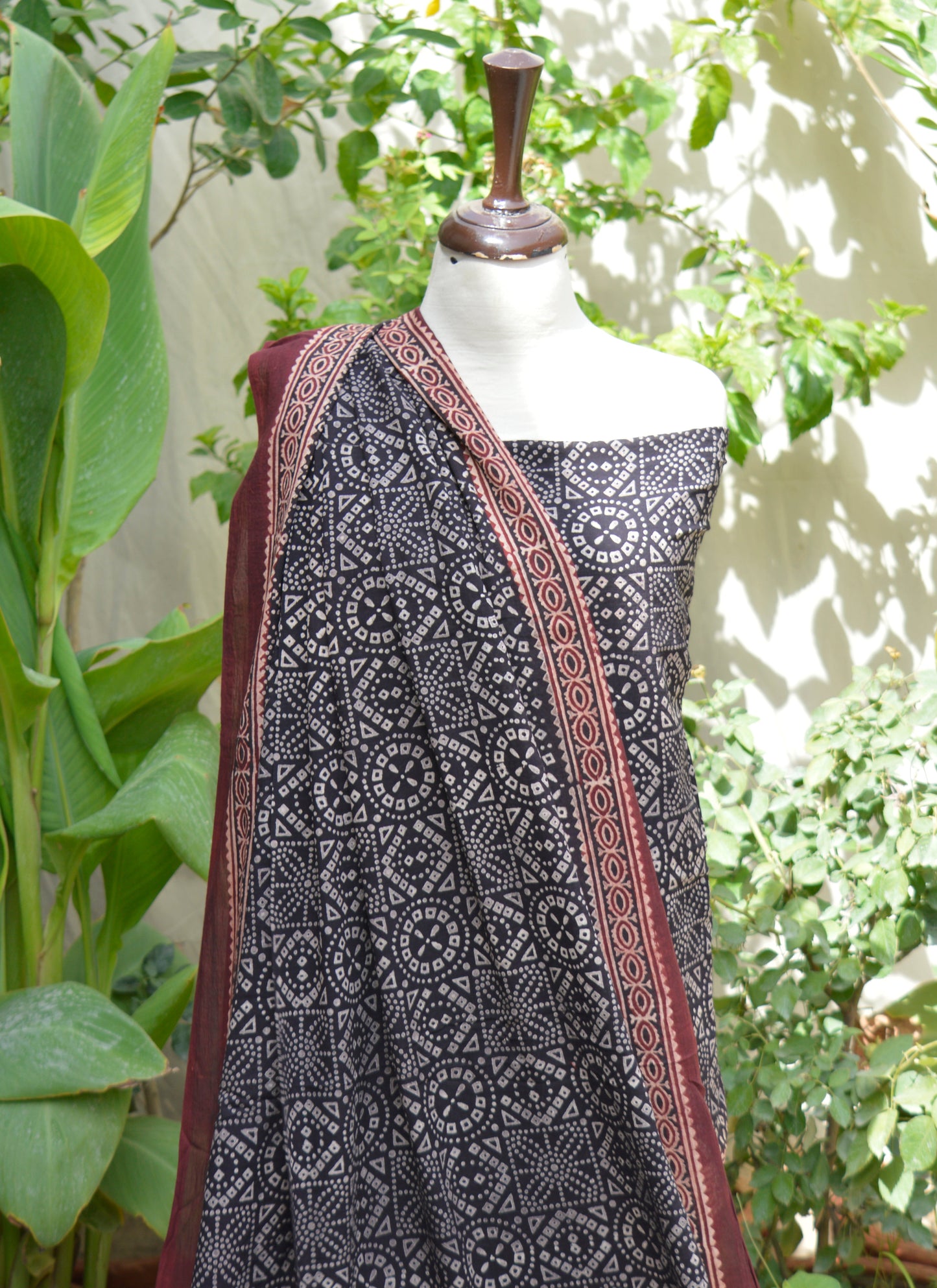 Ajrak Black Chunri Two-Piece – Organic Dye Hand Block Printed (Lawn Shirt & Dupatta)