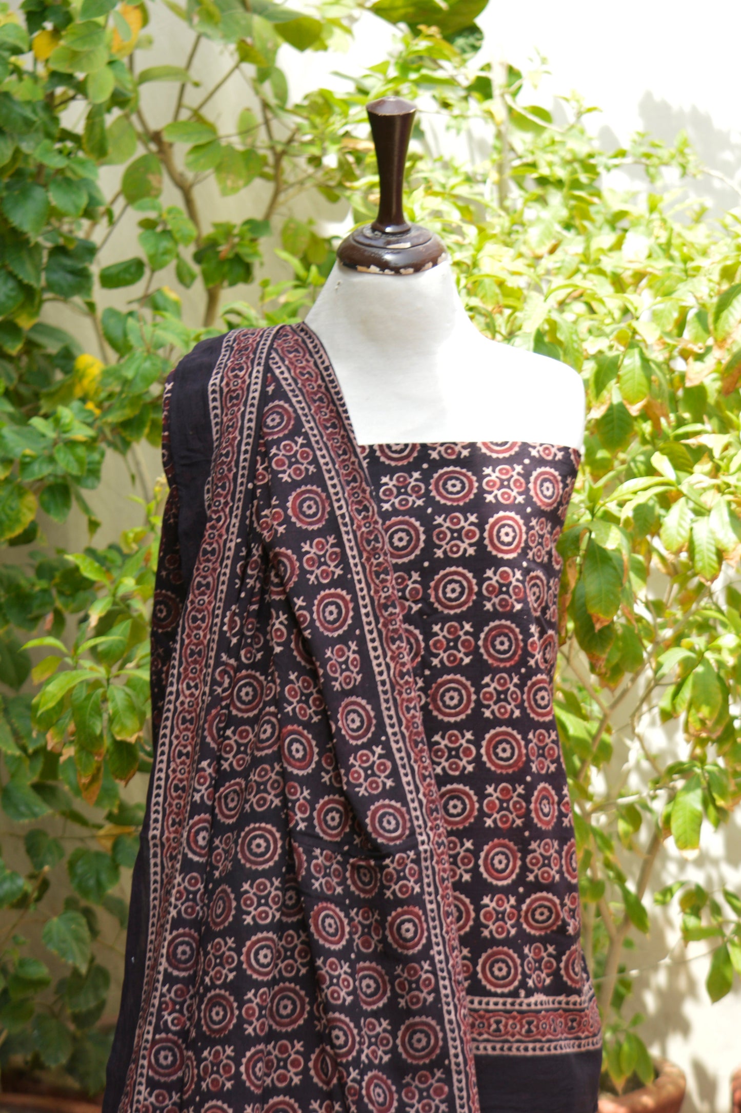 Ajrak Black Design Dress Floranza Two-Piece – Organic Dye Hand Block Printed Lawn Shirt & Dupatta
