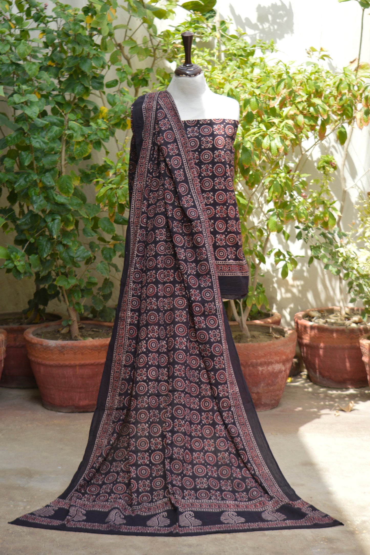 Ajrak Black Design Dress Floranza Two-Piece – Organic Dye Hand Block Printed Lawn Shirt & Dupatta