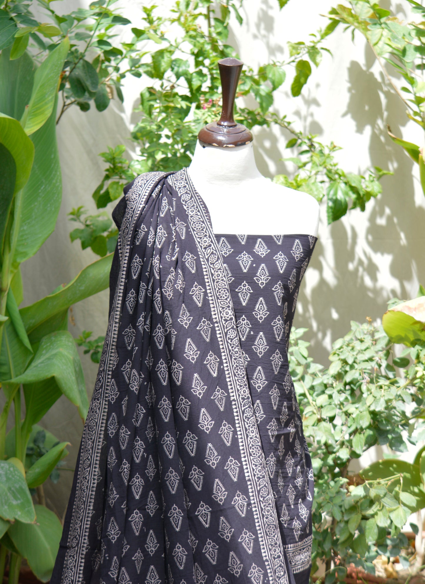 Ajrak Black Floral Butti – Organic Dye Hand Block Printed Lawn Two-Piece (Shirt & Dupatta) | Ajrak Design Dress