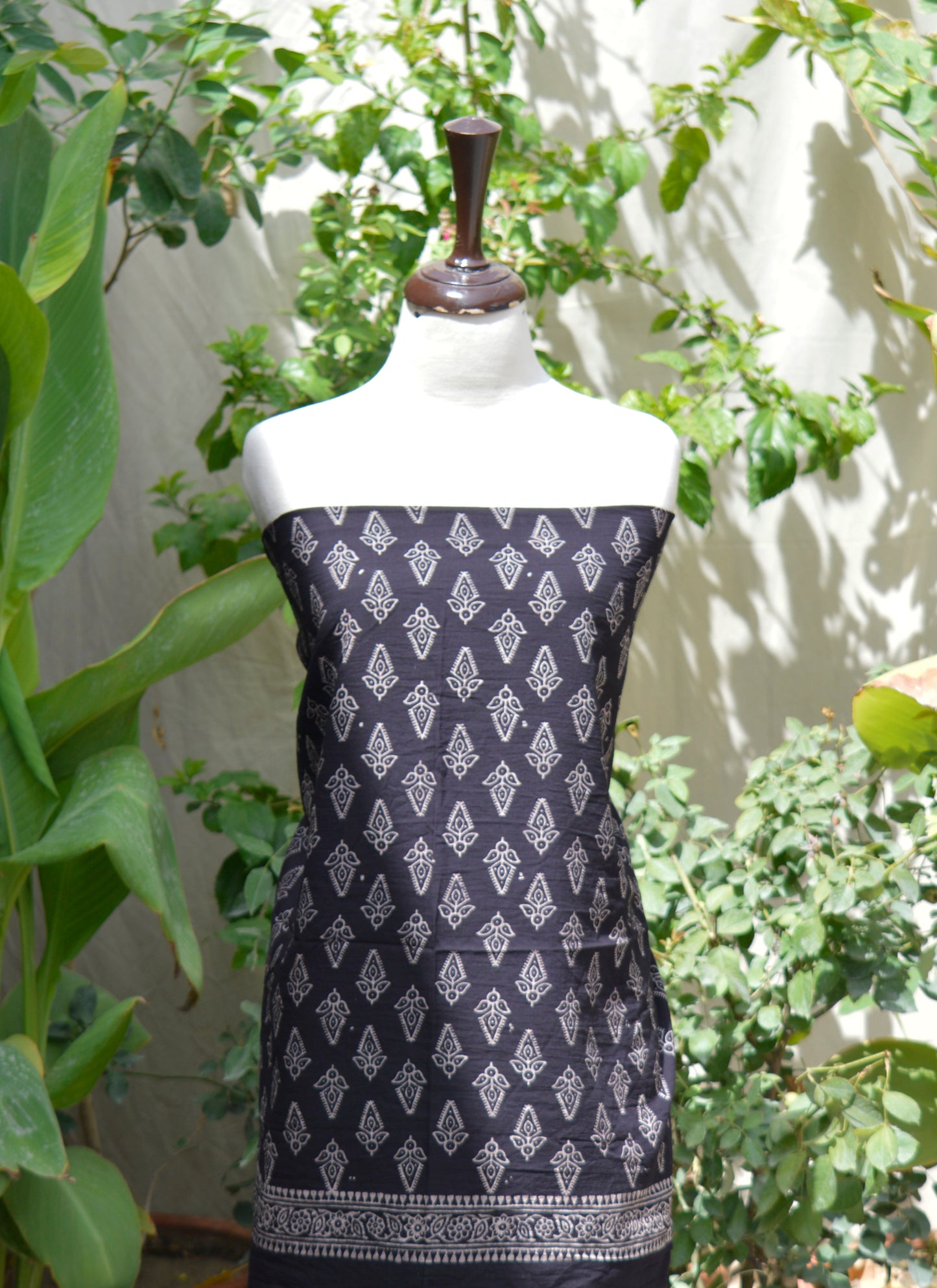 Ajrak Black Floral Butti – Organic Dye Hand Block Printed Lawn Two-Piece (Shirt & Dupatta) | Ajrak Design Dress