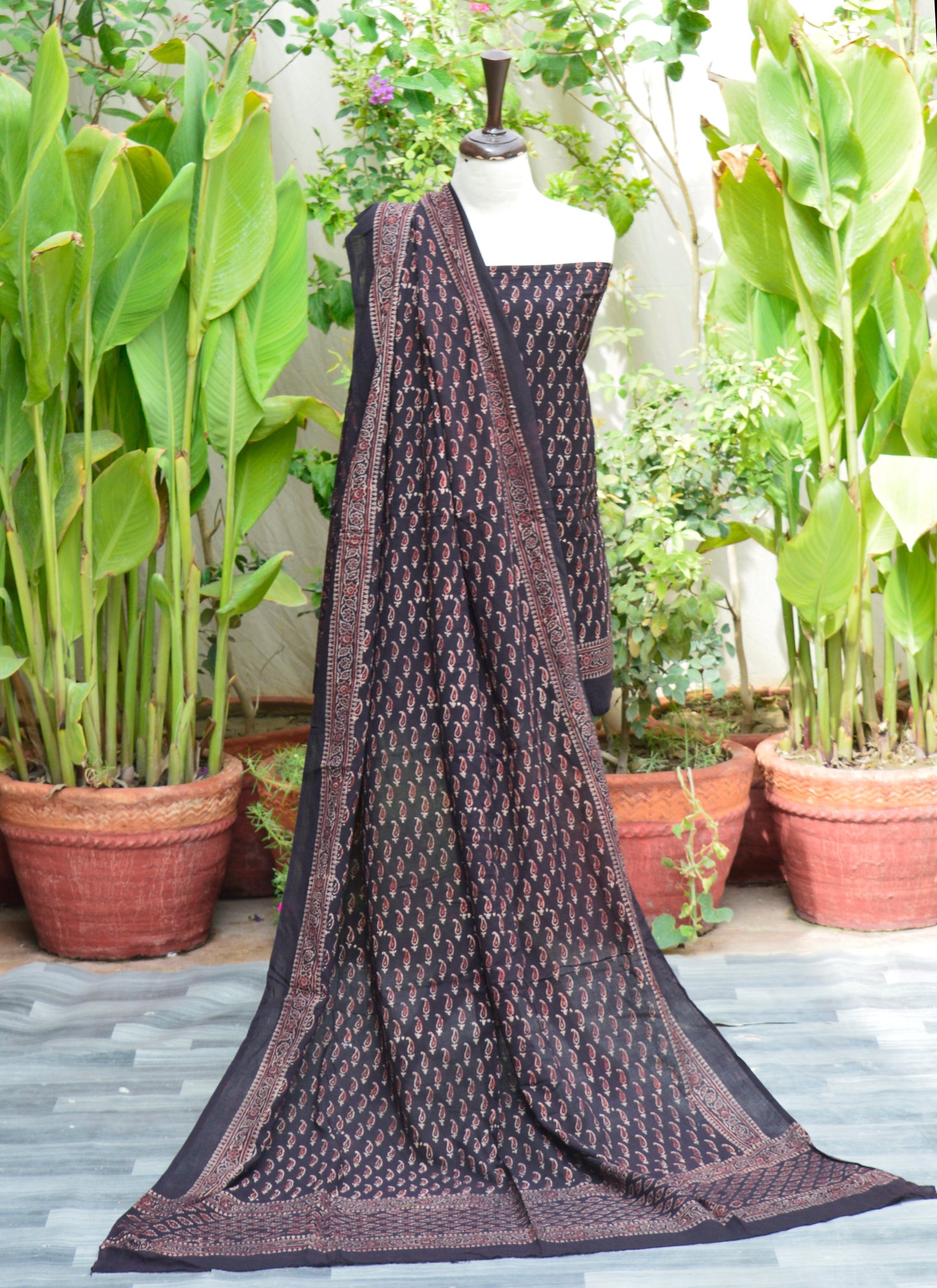Ajrak Black Kerry – Unstitched Lawn Two-Piece (Shirt & Dupatta)