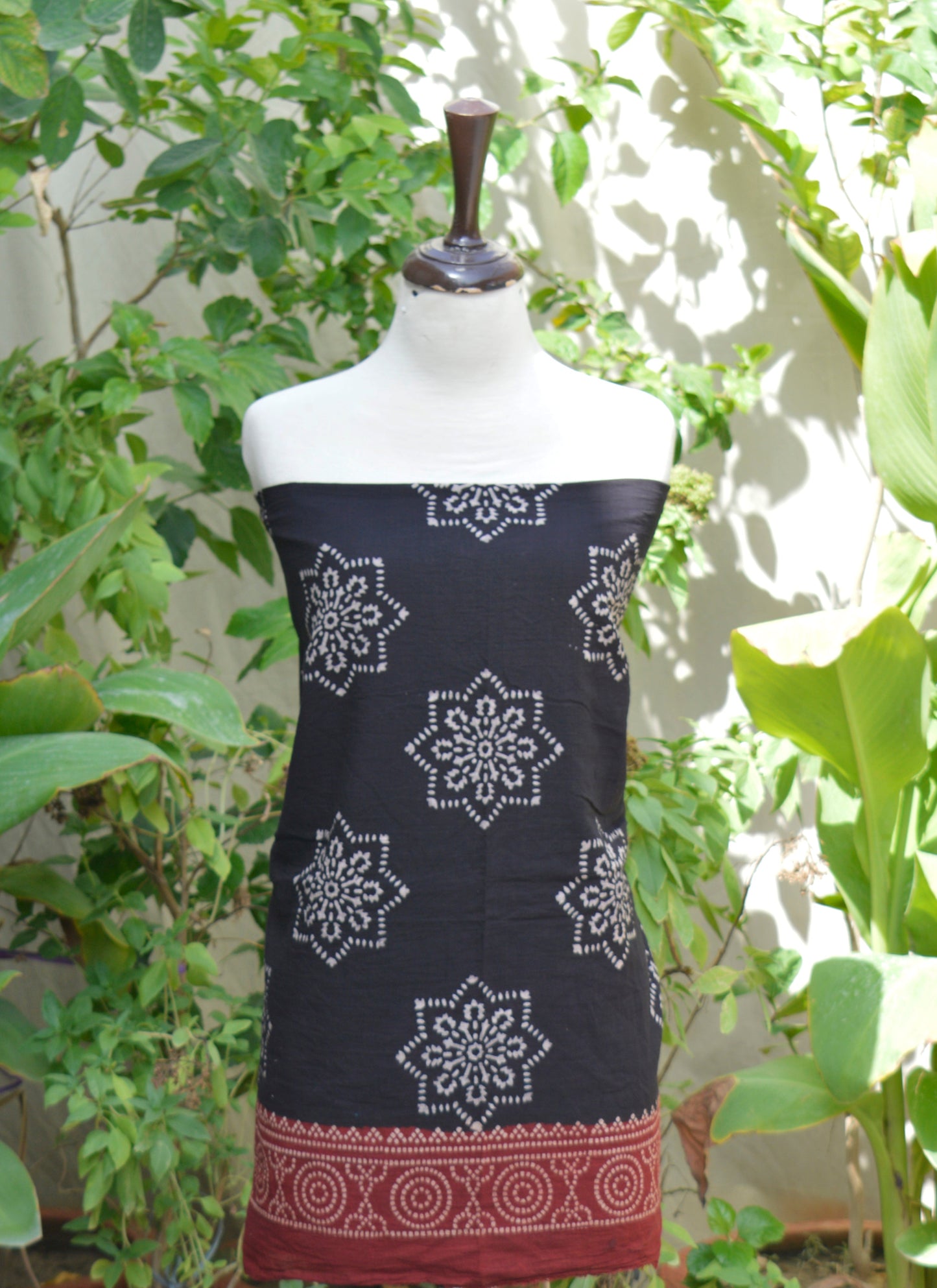 Organic Dye Ajrak Black Starry Lawn Suit – Hand Block Printed Unstitched Two-Piece (Shirt & Dupatta) | Ajrak Design Dress