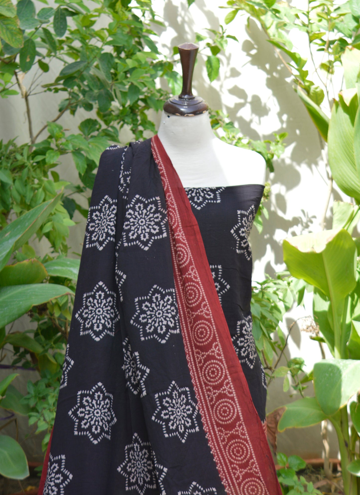 Organic Dye Ajrak Black Starry Lawn Suit – Hand Block Printed Unstitched Two-Piece (Shirt & Dupatta) | Ajrak Design Dress