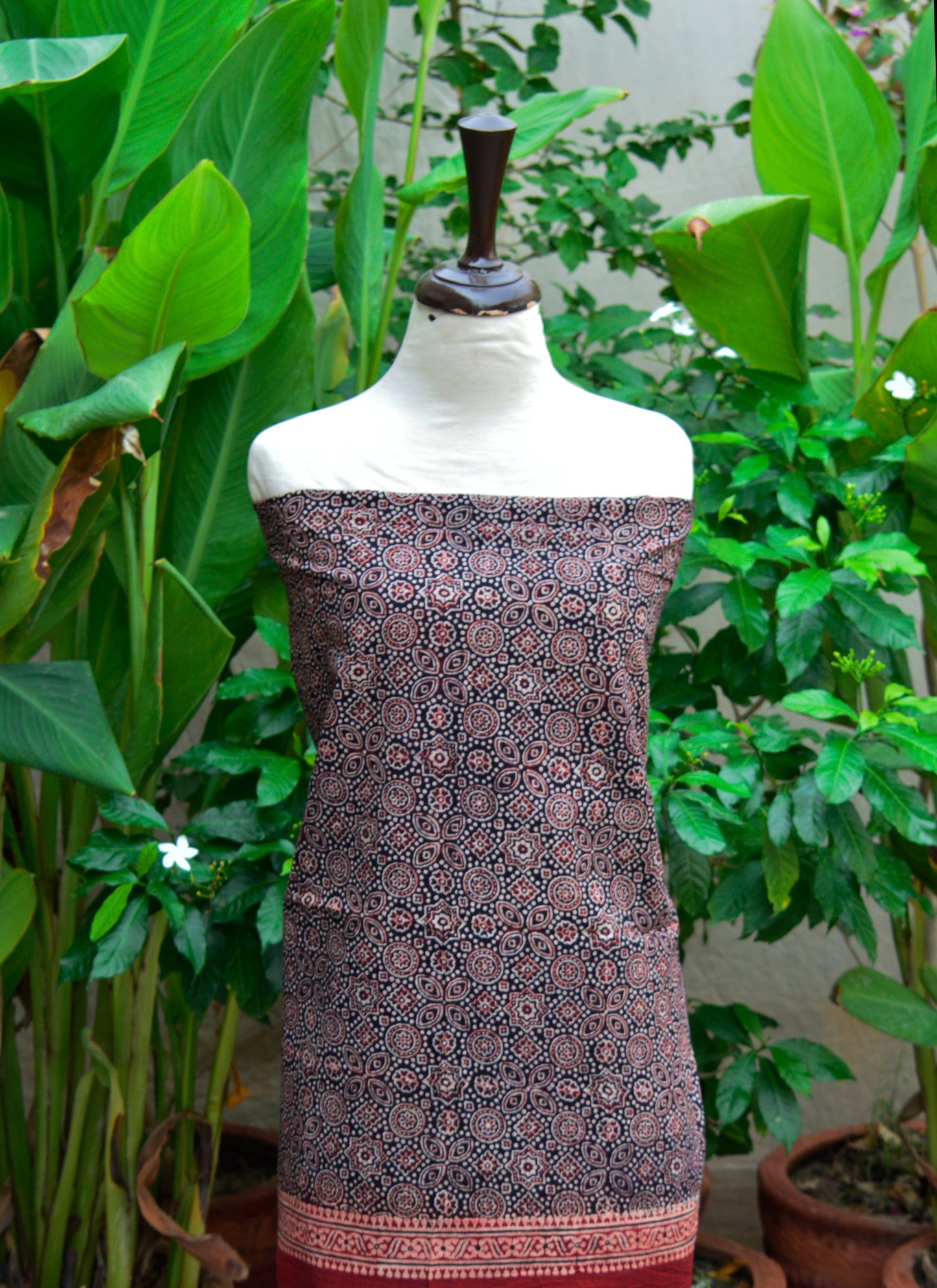 Organic Dye Hand Block Printed Ajrak Classical Two-Piece Set – Unstitched Shirt & Dupatta (Lawn)
