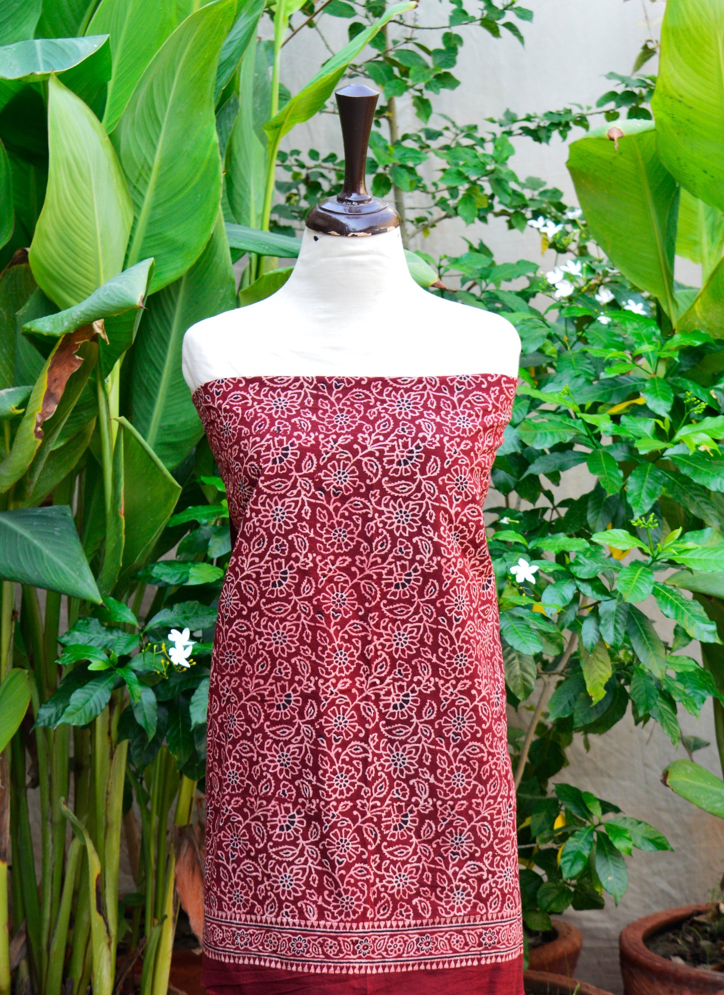 Ajrak Design Dress Red Floral Bel – Organic Dye Hand Block Printed Two-Piece (Lawn)