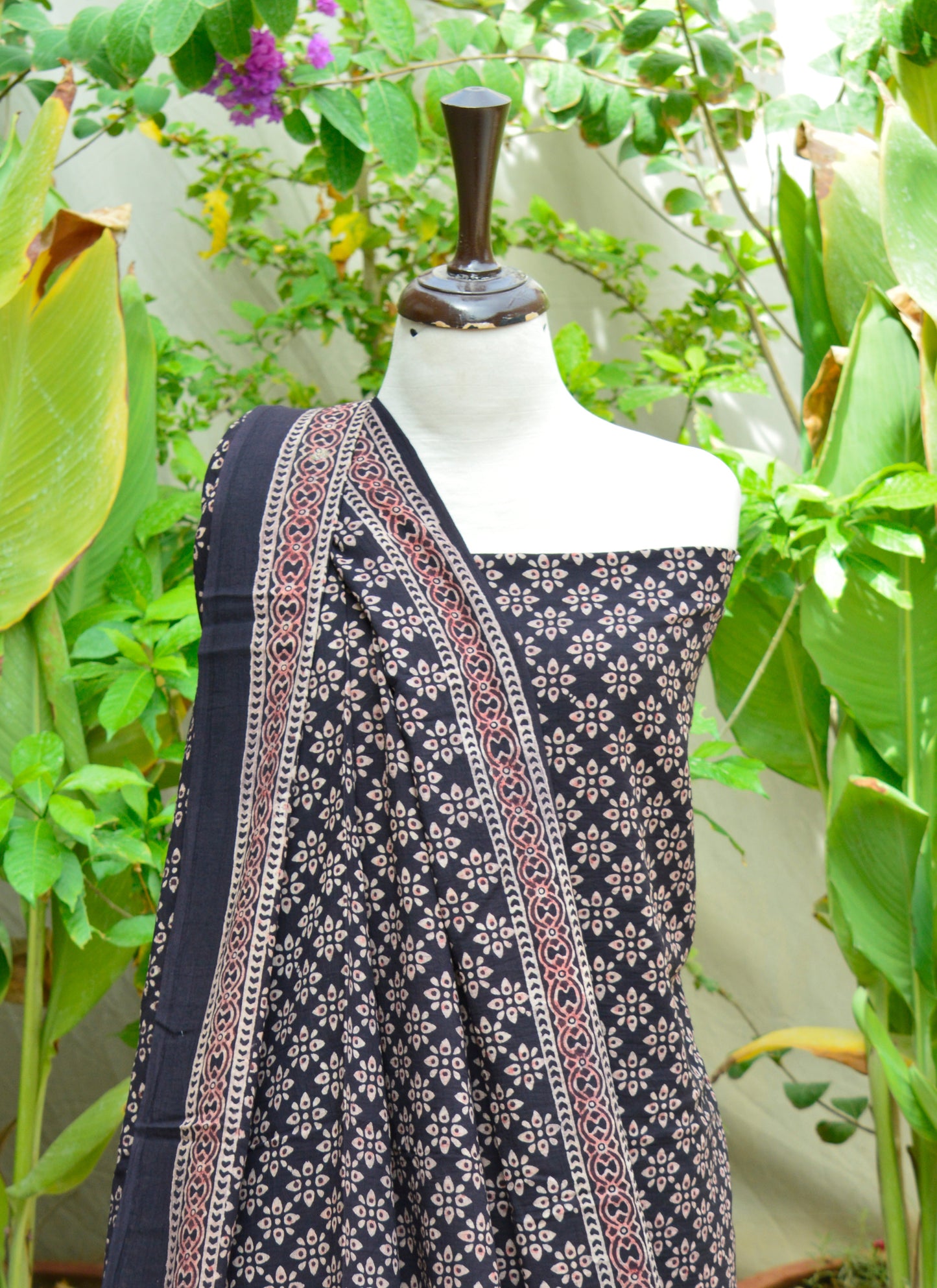 Ajrak Black Floral – Unstitched Lawn Two-Piece (Shirt & Dupatta)