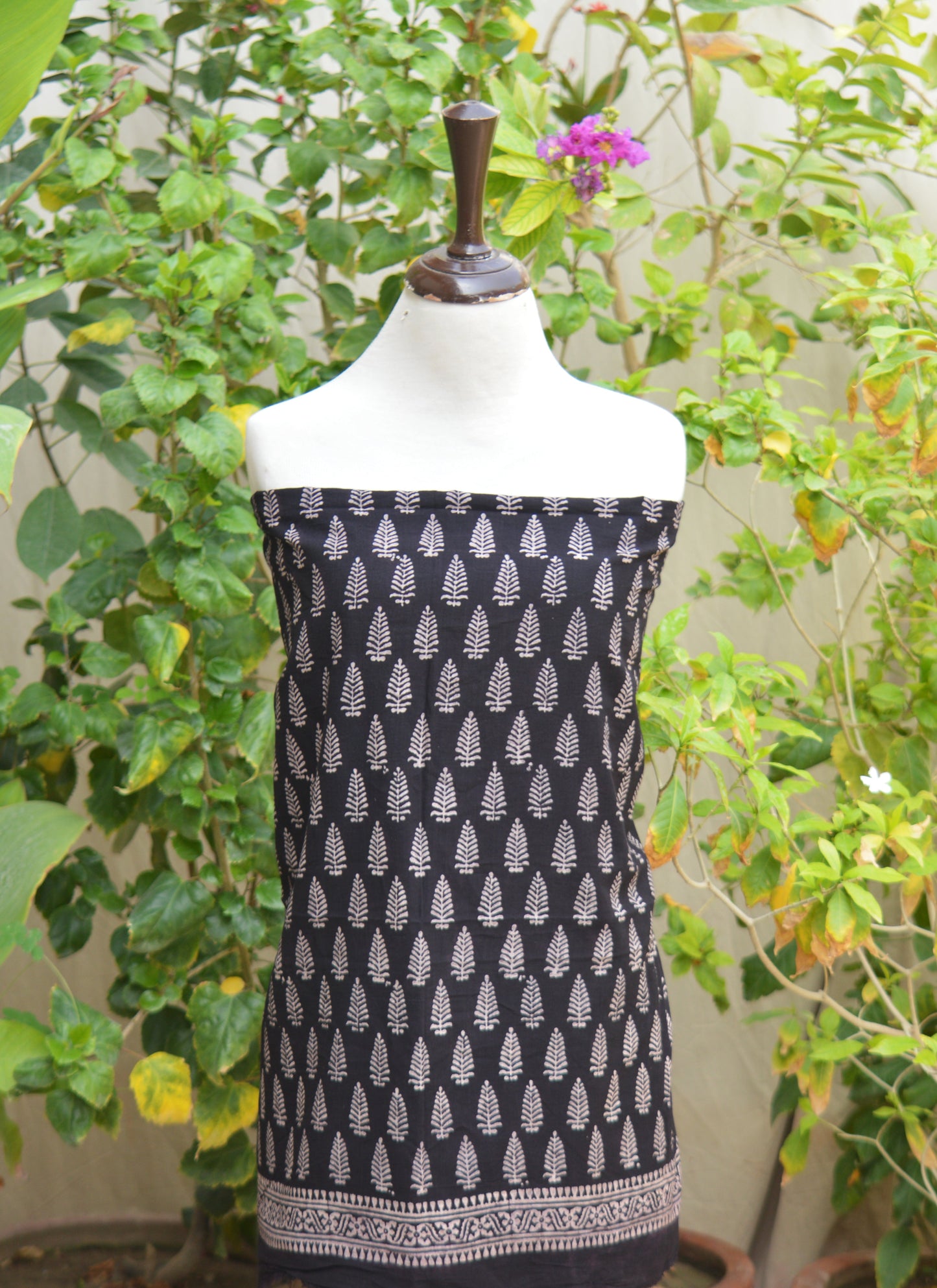 Organic Dye Hand Block Printed Ajrak Design Dress Black Mountain Butta – Unstitched Lawn Two-Piece (Shirt & Dupatta)