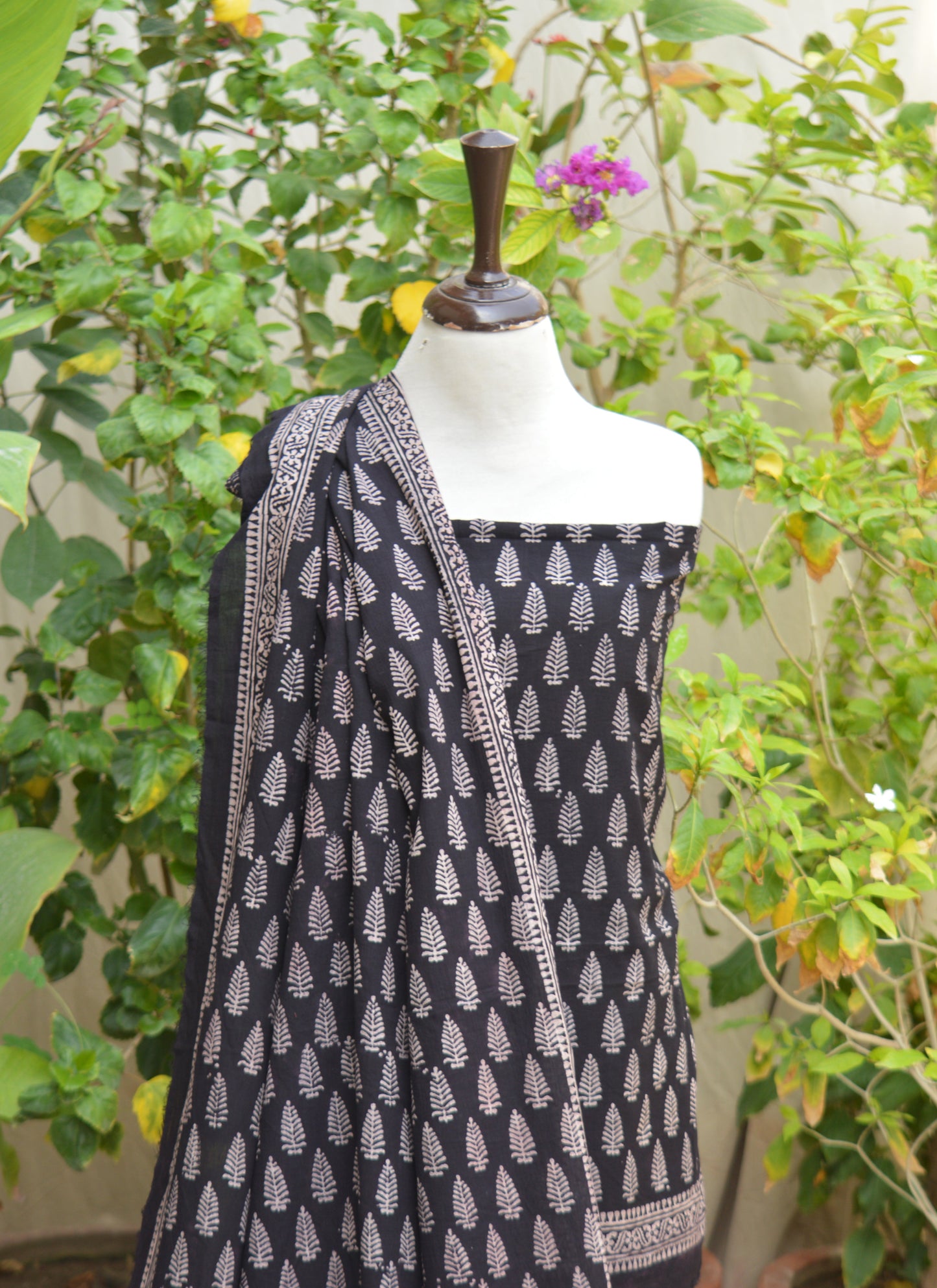 Organic Dye Hand Block Printed Ajrak Design Dress Black Mountain Butta – Unstitched Lawn Two-Piece (Shirt & Dupatta)