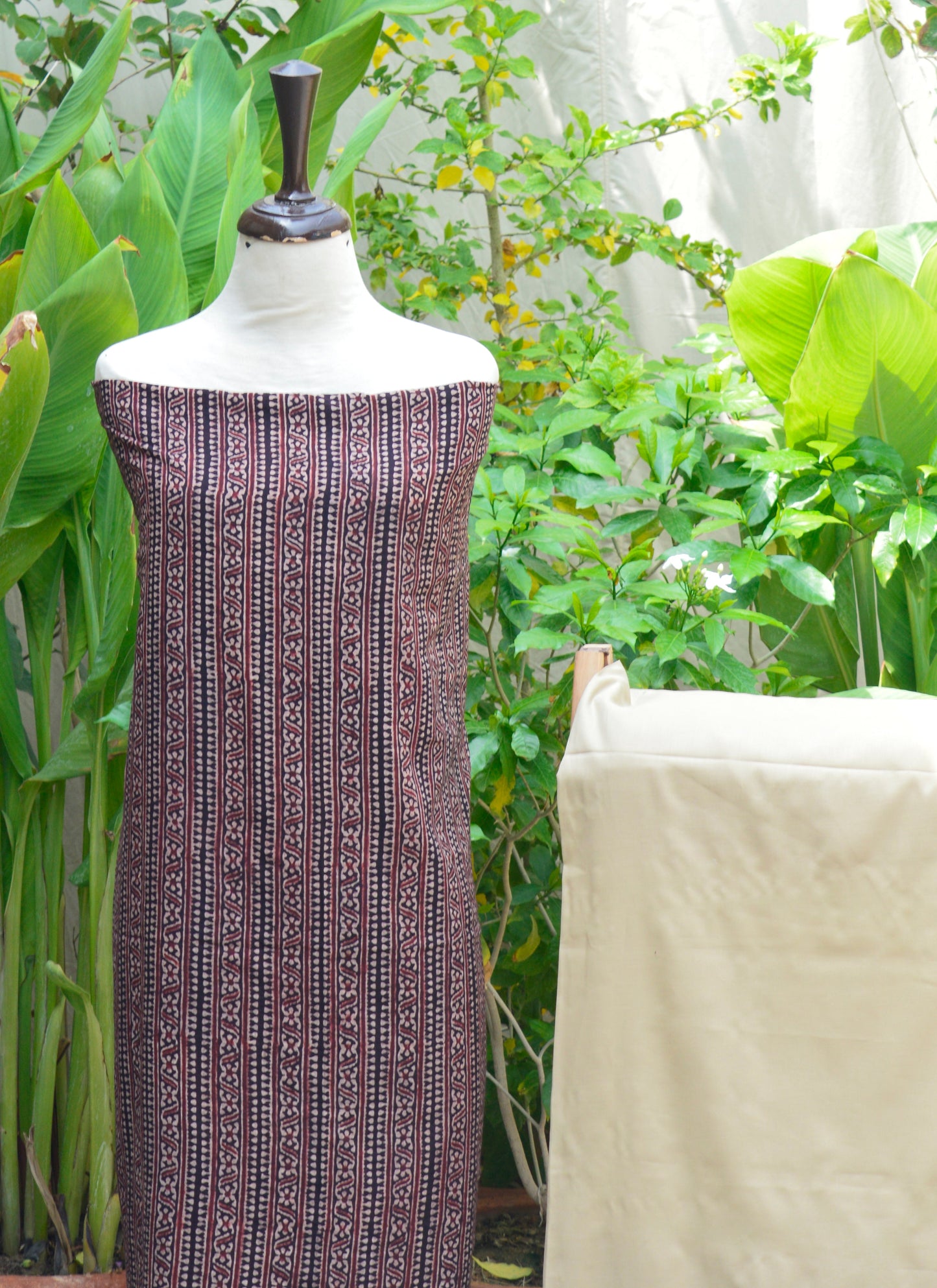 Ajrak Design Dress — Black Stripe Kurta with Calamansi Color Trouser | Hand Block Printed Unstitched Lawn Two-Piece