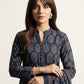 Organic Dye Hand Block Printed Ajrak Dark Blue Floral Butta with Maroon Filling – Unstitched Lawn Two-Piece (Shirt & Dupatta)