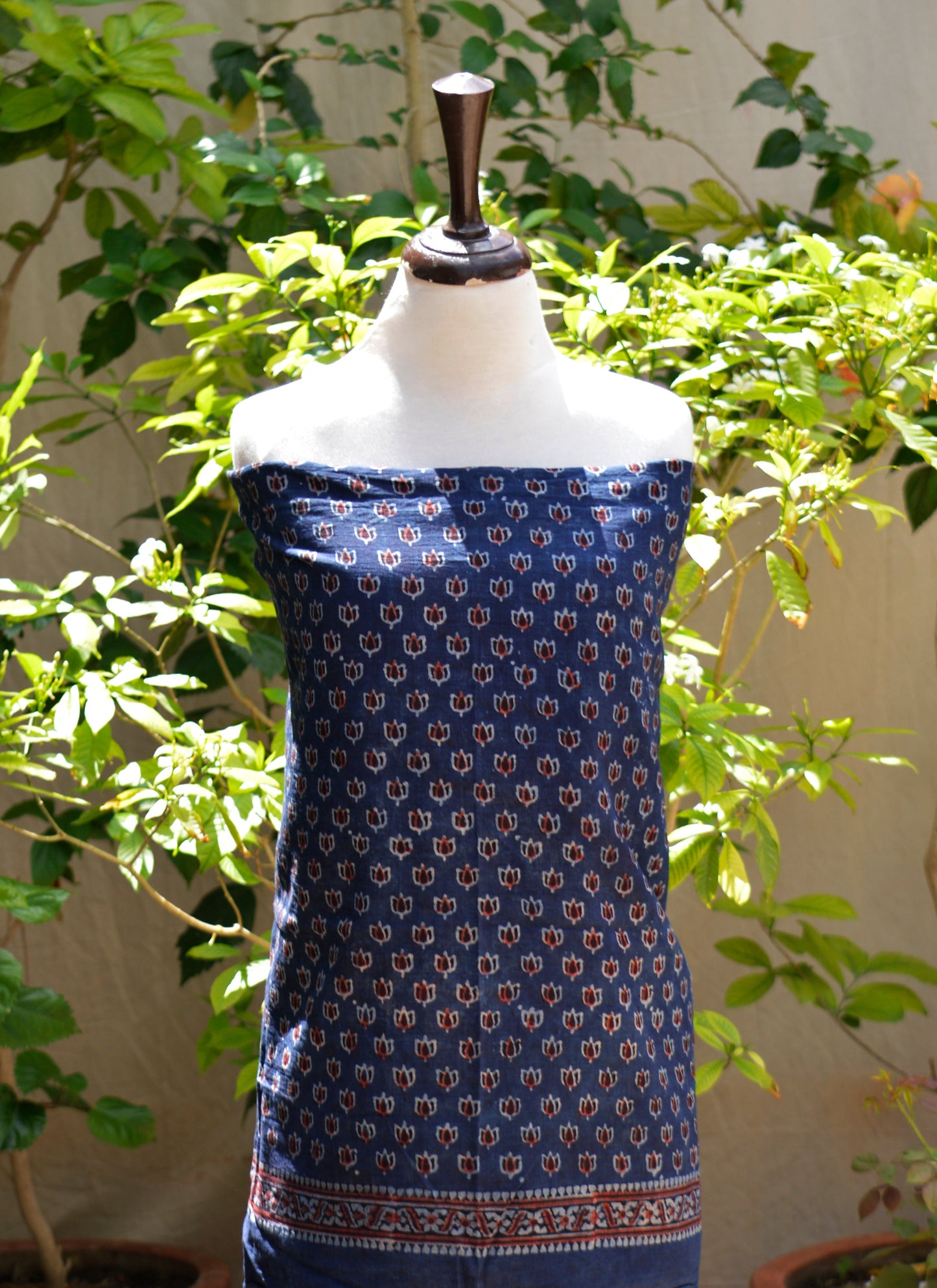 Ajrak Blue Lotus Hand Block Printed Two-Piece (Shirt & Dupatta) – Premium Lawn | Ajrak Design Dress