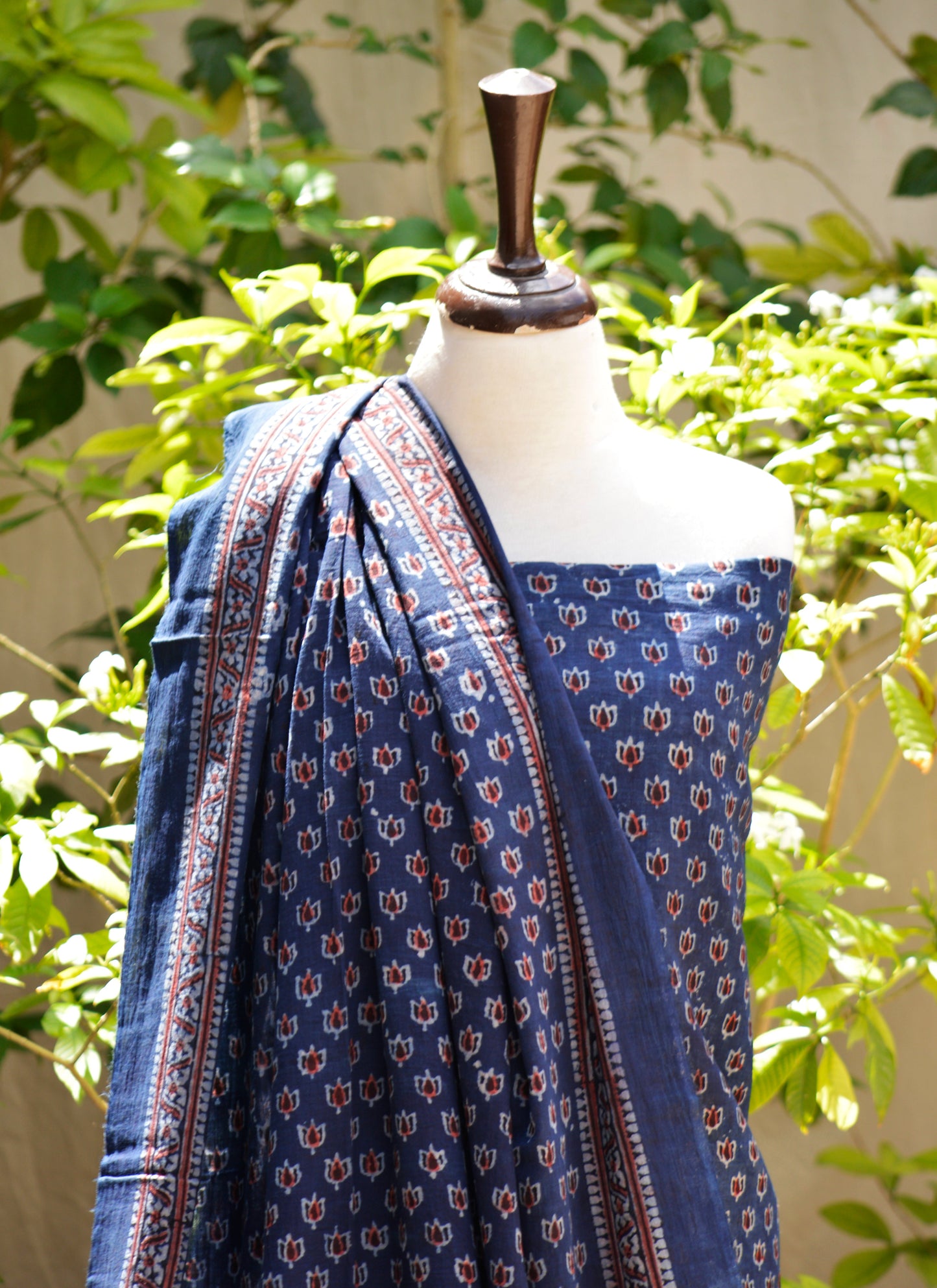 Ajrak Blue Lotus Hand Block Printed Two-Piece (Shirt & Dupatta) – Premium Lawn | Ajrak Design Dress