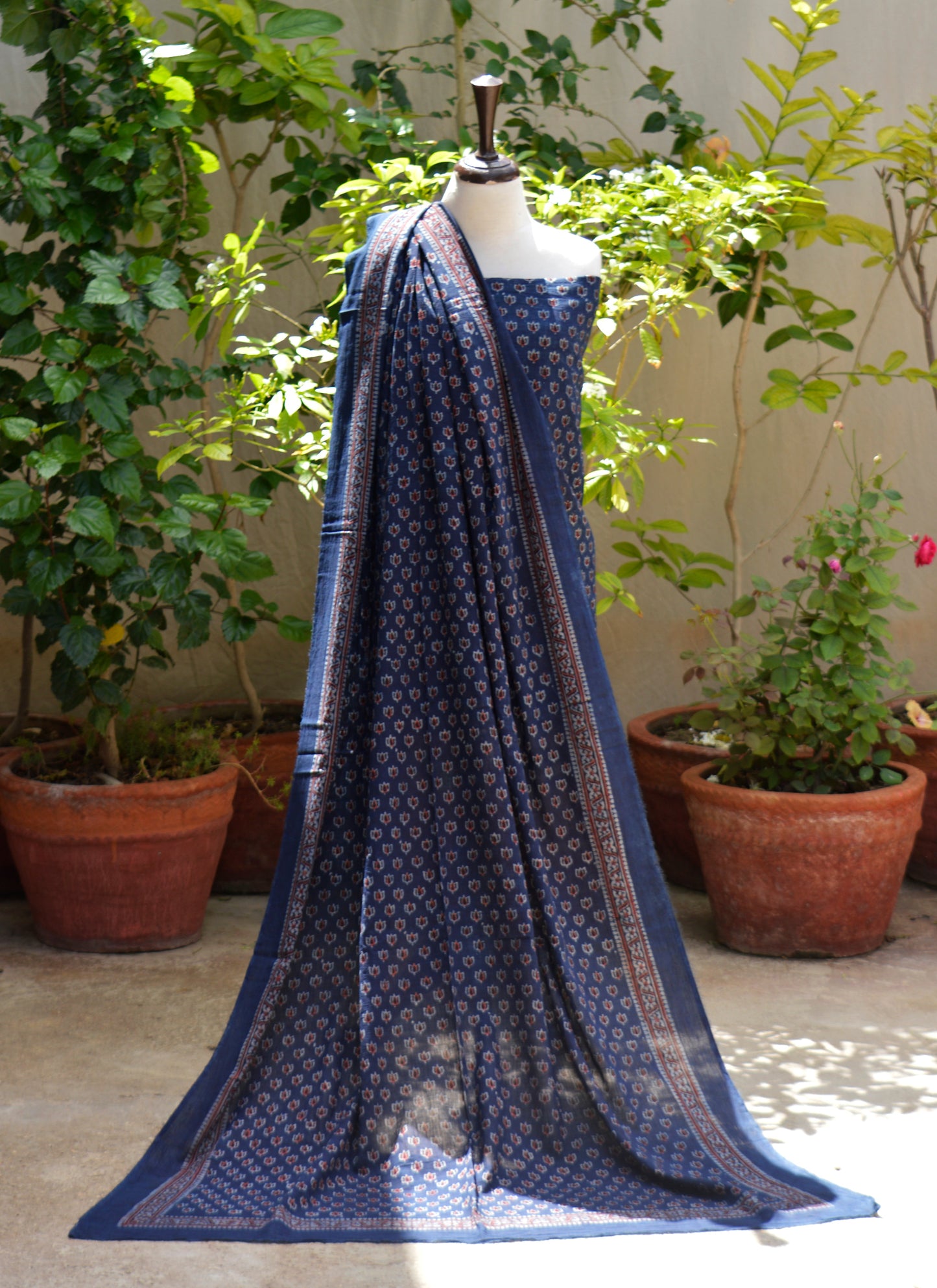 Ajrak Blue Lotus Hand Block Printed Two-Piece (Shirt & Dupatta) – Premium Lawn | Ajrak Design Dress