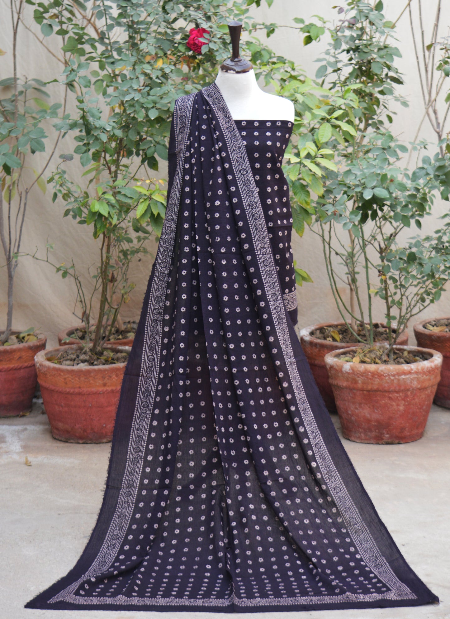 Ajrak Design Dress Cosmic Diamonds Black – Organic Dye Hand Block Printed Lawn Two-Piece (Shirt & Dupatta)
