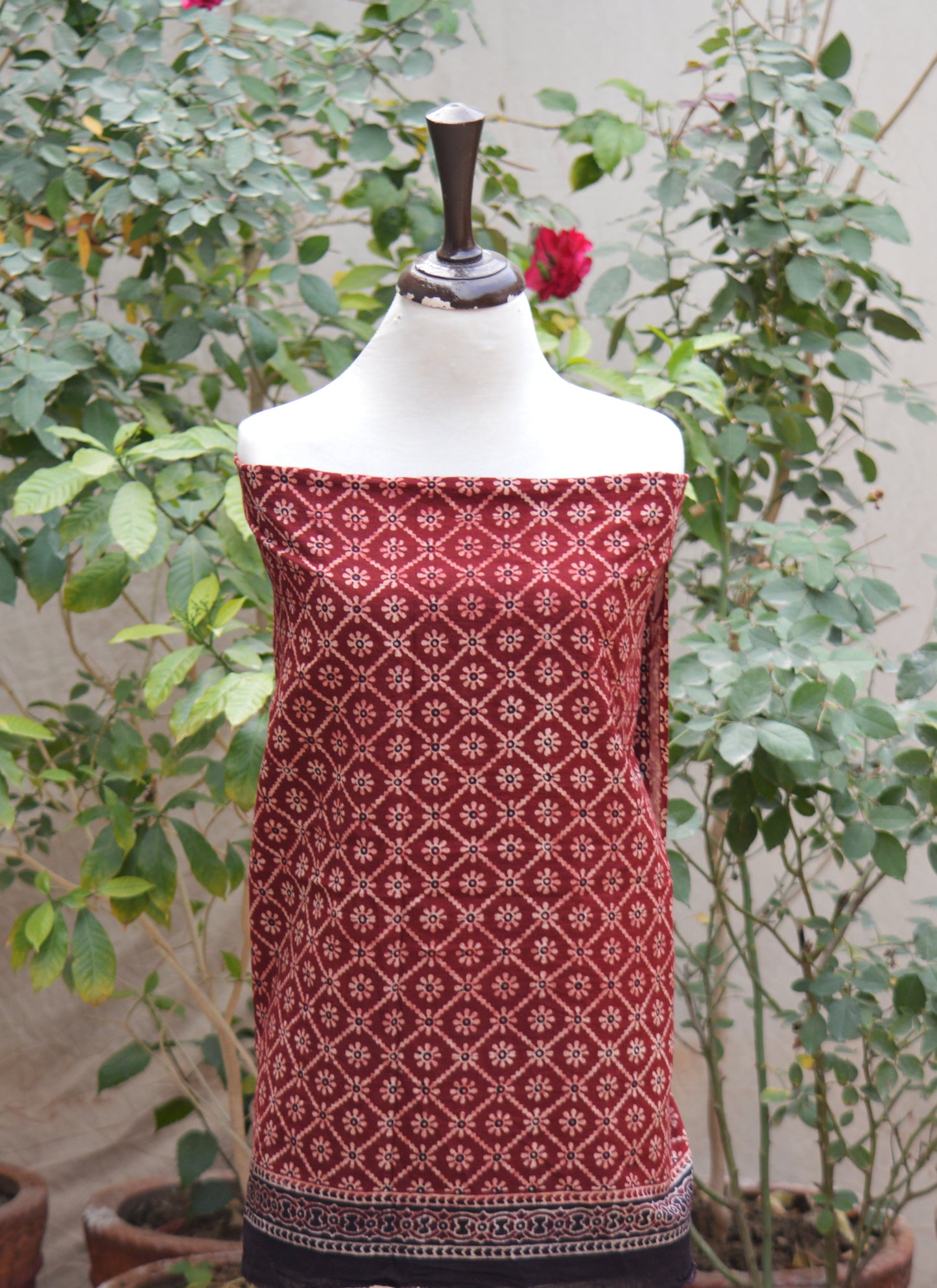 Ajrak Floral Jaal Organic Dye Unstitched Two-Piece Set – Hand Block Printed Shirt & Dupatta