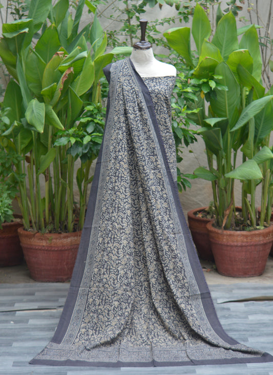 Ajrak Design Dress – Grey Floral Print, Organic Dye Lawn (Unstitched Two Piece)