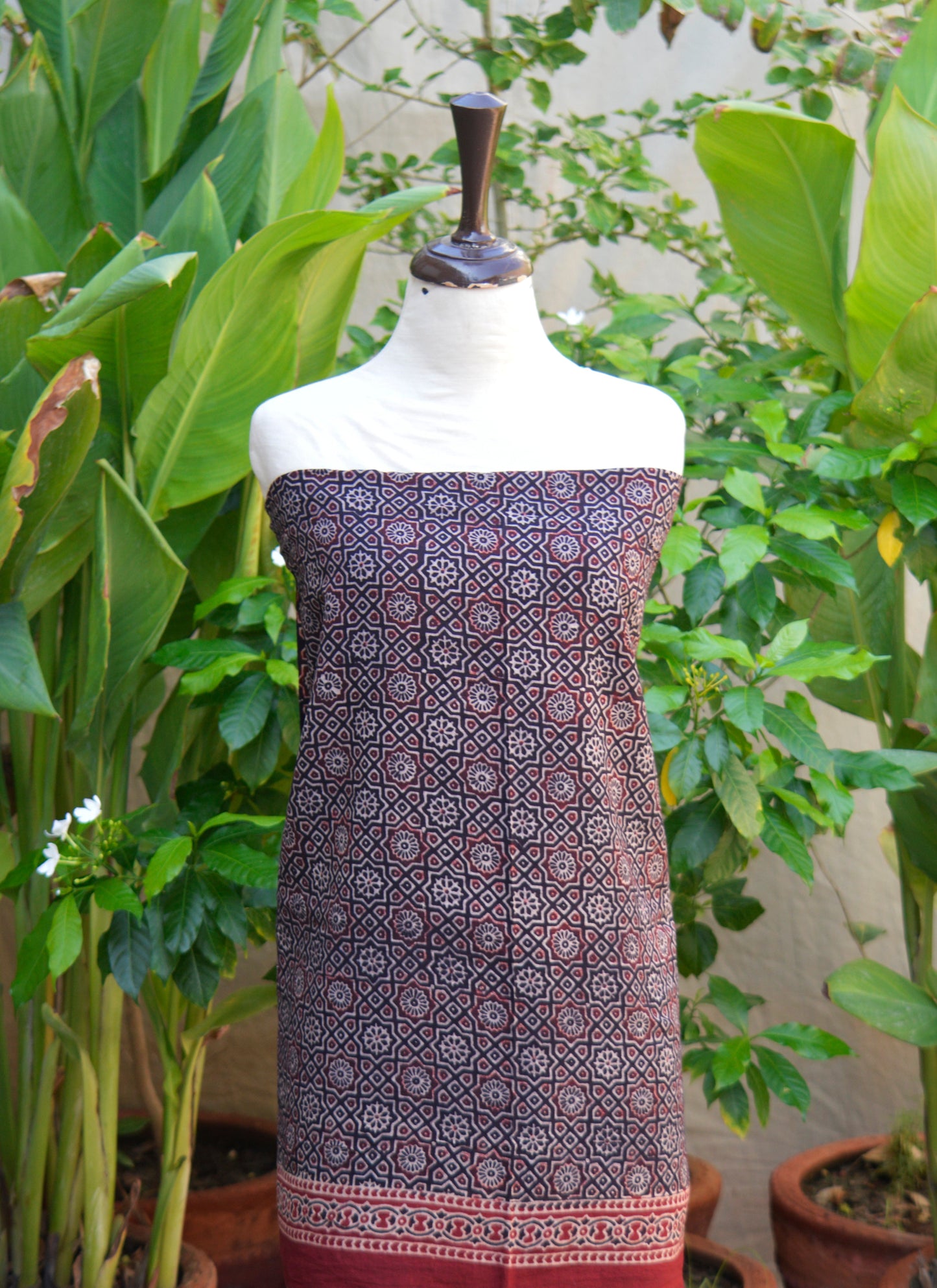 Organic Dye Hand Block Print Ajrak Lawn Dress – Moroccan Black Contrast Shirt & Dupatta (Unstitched, 2.5m Each)
