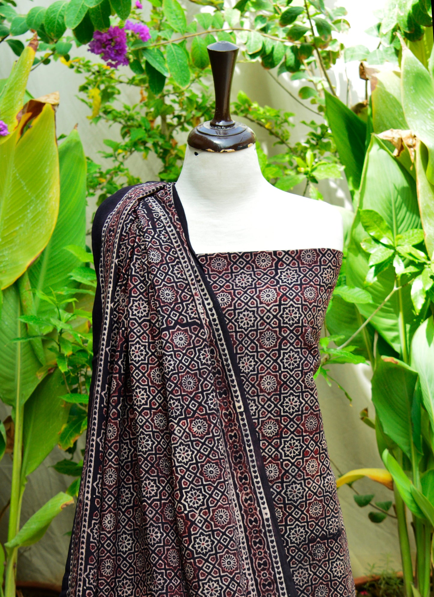 Organic Dye Hand Block Printed Ajrak Moroccan Two-Piece Set – Lawn (Shirt & Dupatta)