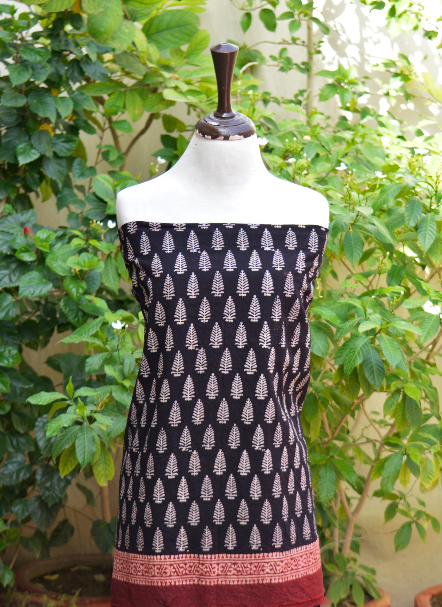 Ajrak Design Dress Mountain Butta Black Contrast Lawn – Hand Block Printed Unstitched Two-Piece (Shirt & Dupatta)