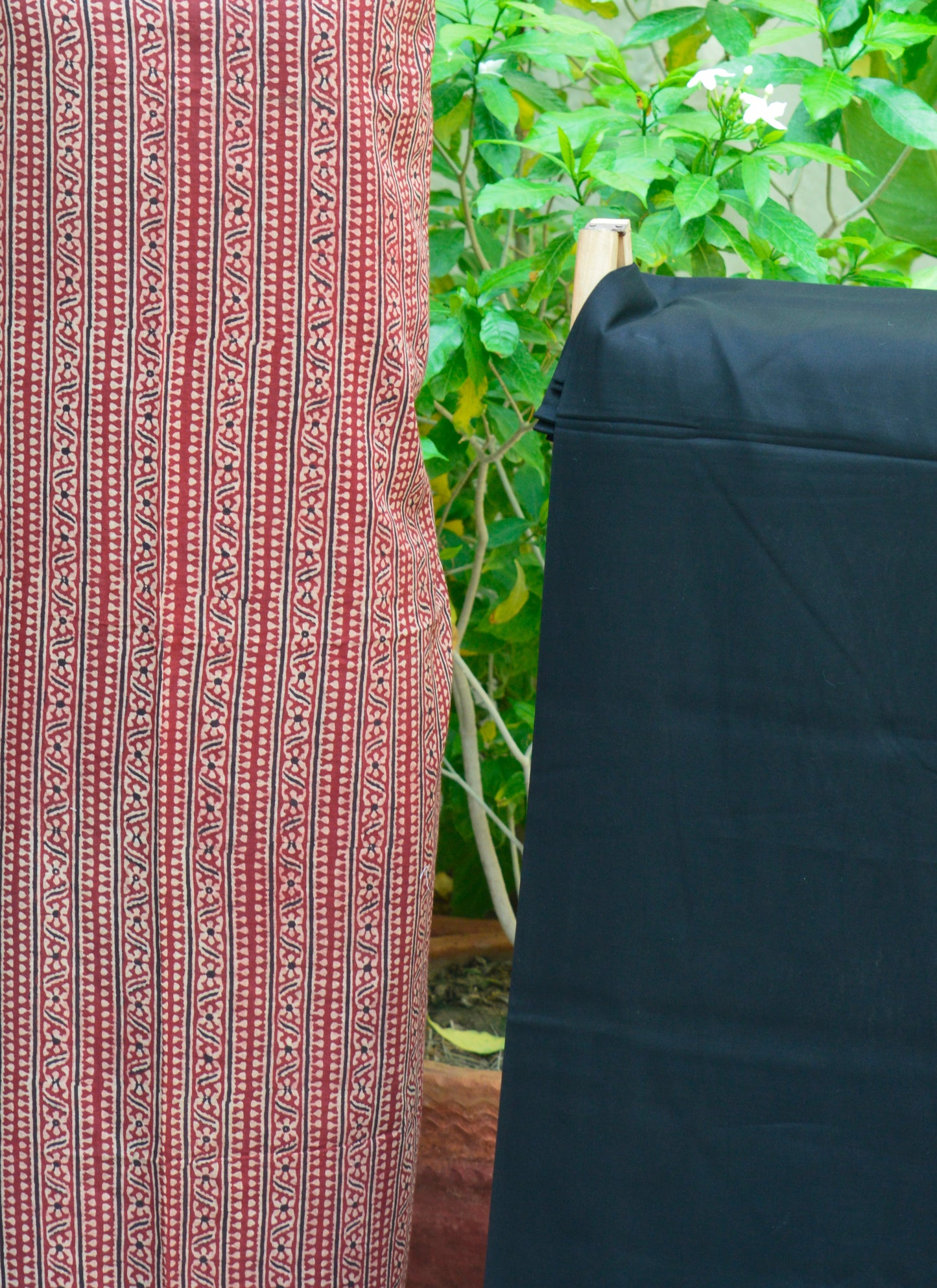 Ajrak Design Dress – Red Stripe Kurta & Black Trouser Set (Organic Dye, Unstitched)