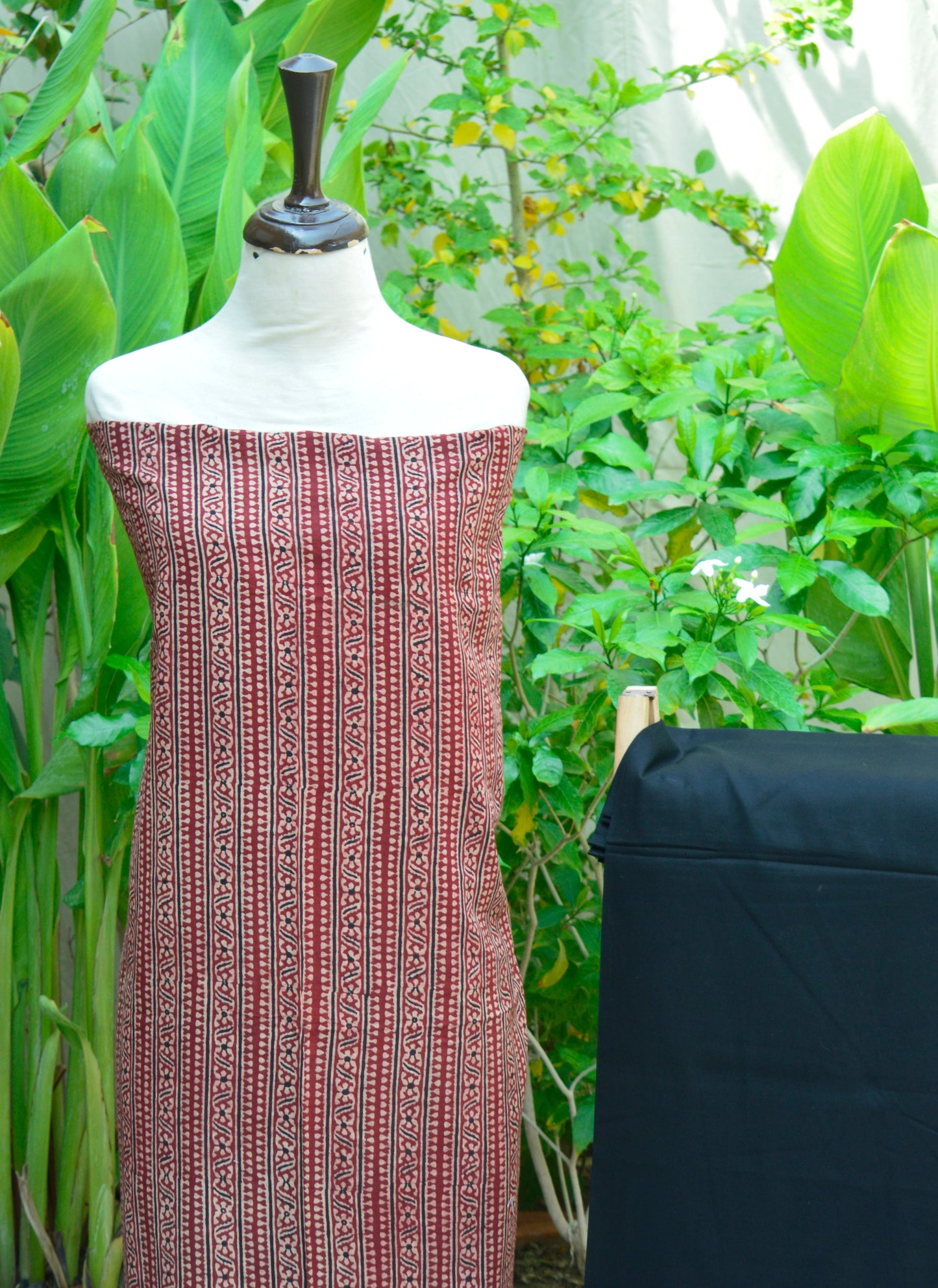 Ajrak Design Dress – Red Stripe Kurta & Black Trouser Set (Organic Dye, Unstitched)