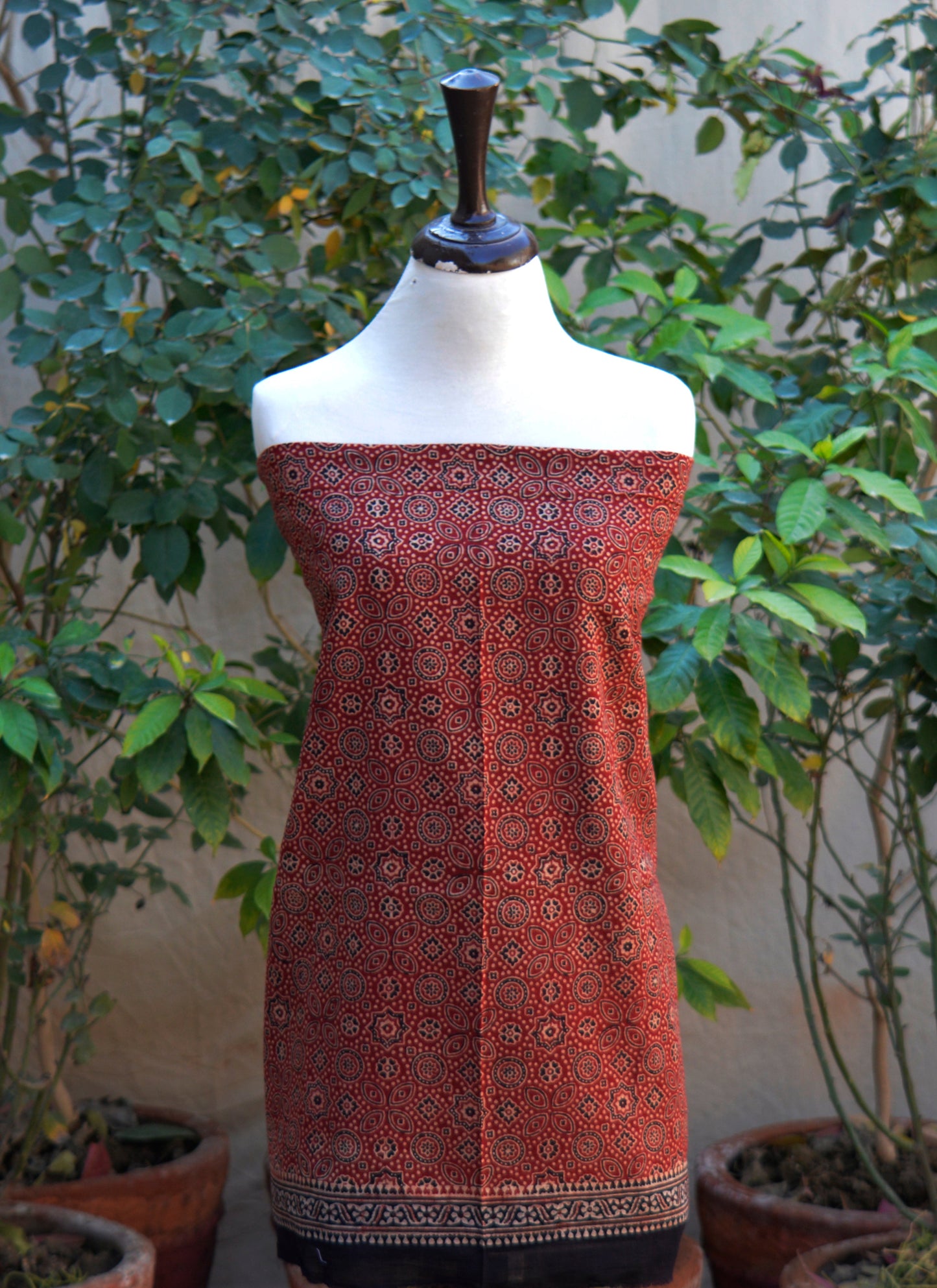 Ajrak Phulli Contrast – Luxury Organic Dye Hand Block Printed Ajrak Design Dress Two-Piece Lawn
