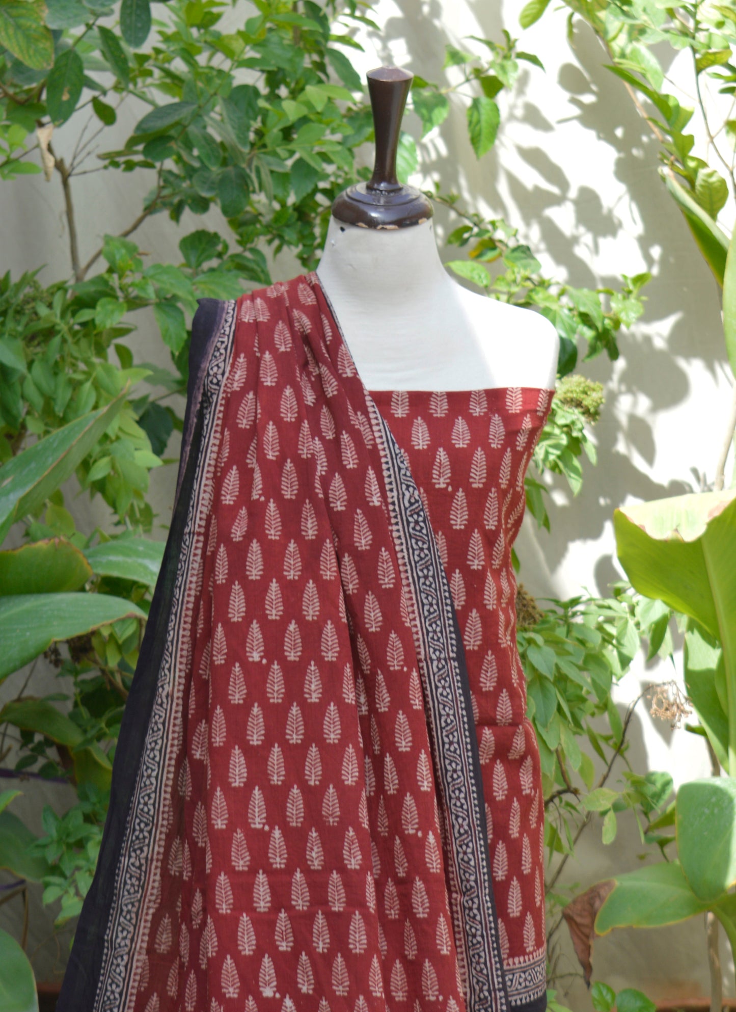 Organic Dye Hand Block Printed Ajrak Mountain Buta Two-Piece – Lawn (Shirt & Dupatta)