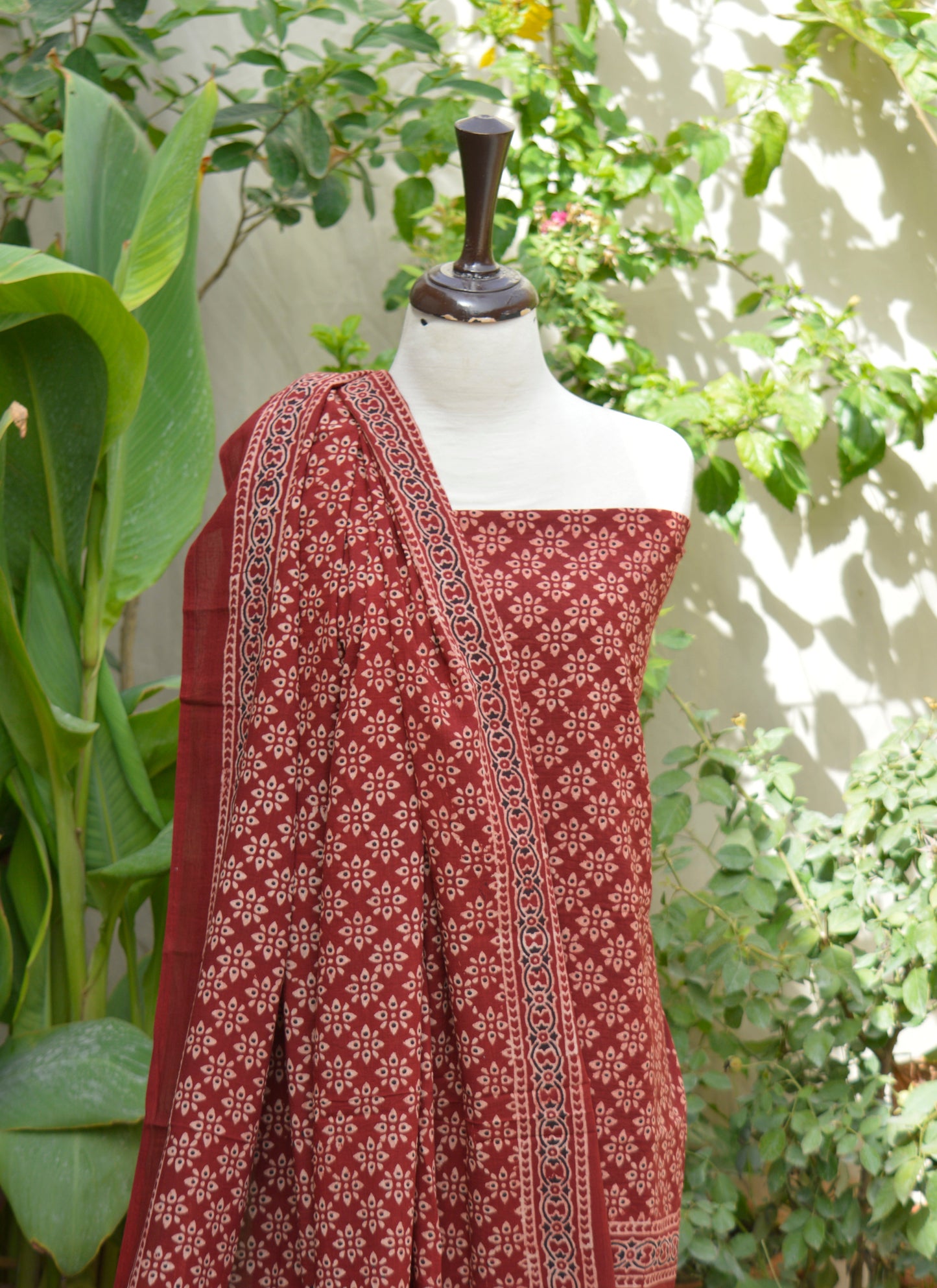 Organic Dye Hand Block Printed Ajrak Floral Two-Piece Set – Lawn (Shirt & Dupatta)