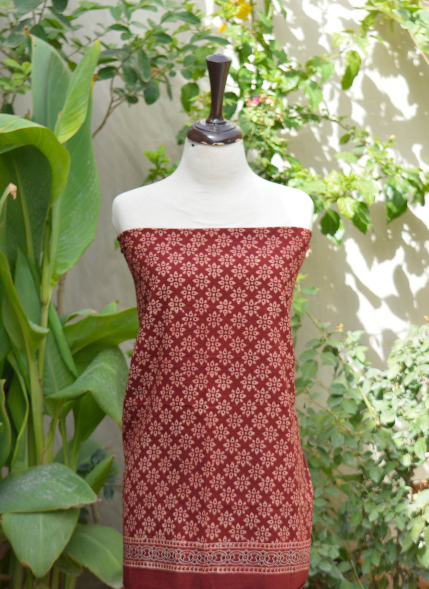 Organic Dye Hand Block Printed Ajrak Floral Two-Piece Set – Lawn (Shirt & Dupatta)