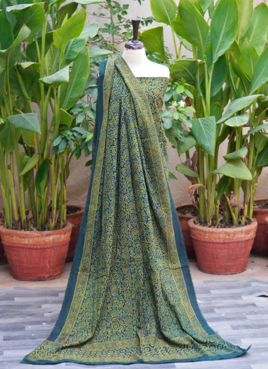 Ajrak Green Floral Bel – Unstitched Lawn Two-Piece (Shirt & Dupatta)