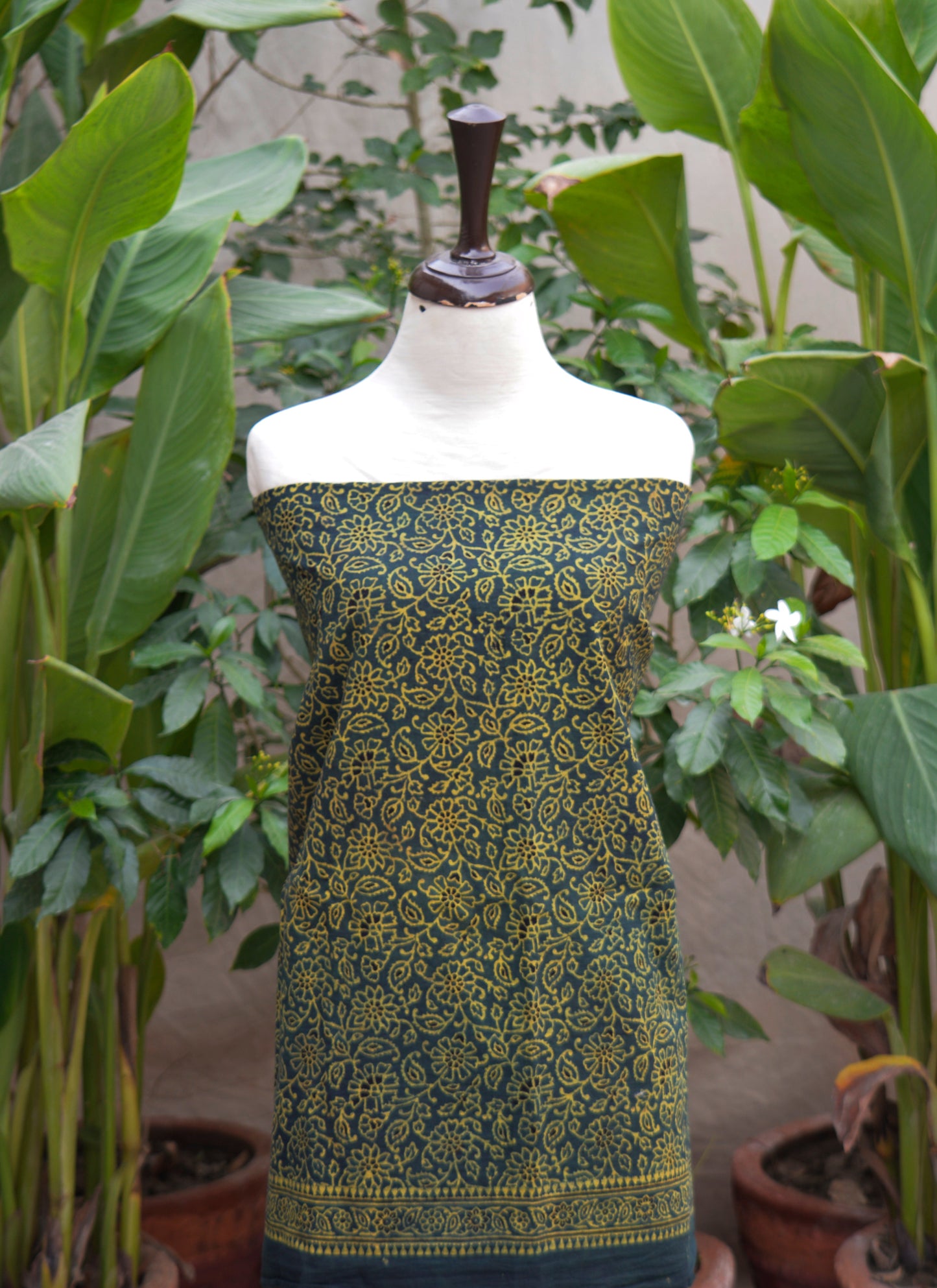 Ajrak Green Floral Bel – Unstitched Lawn Two-Piece (Shirt & Dupatta)