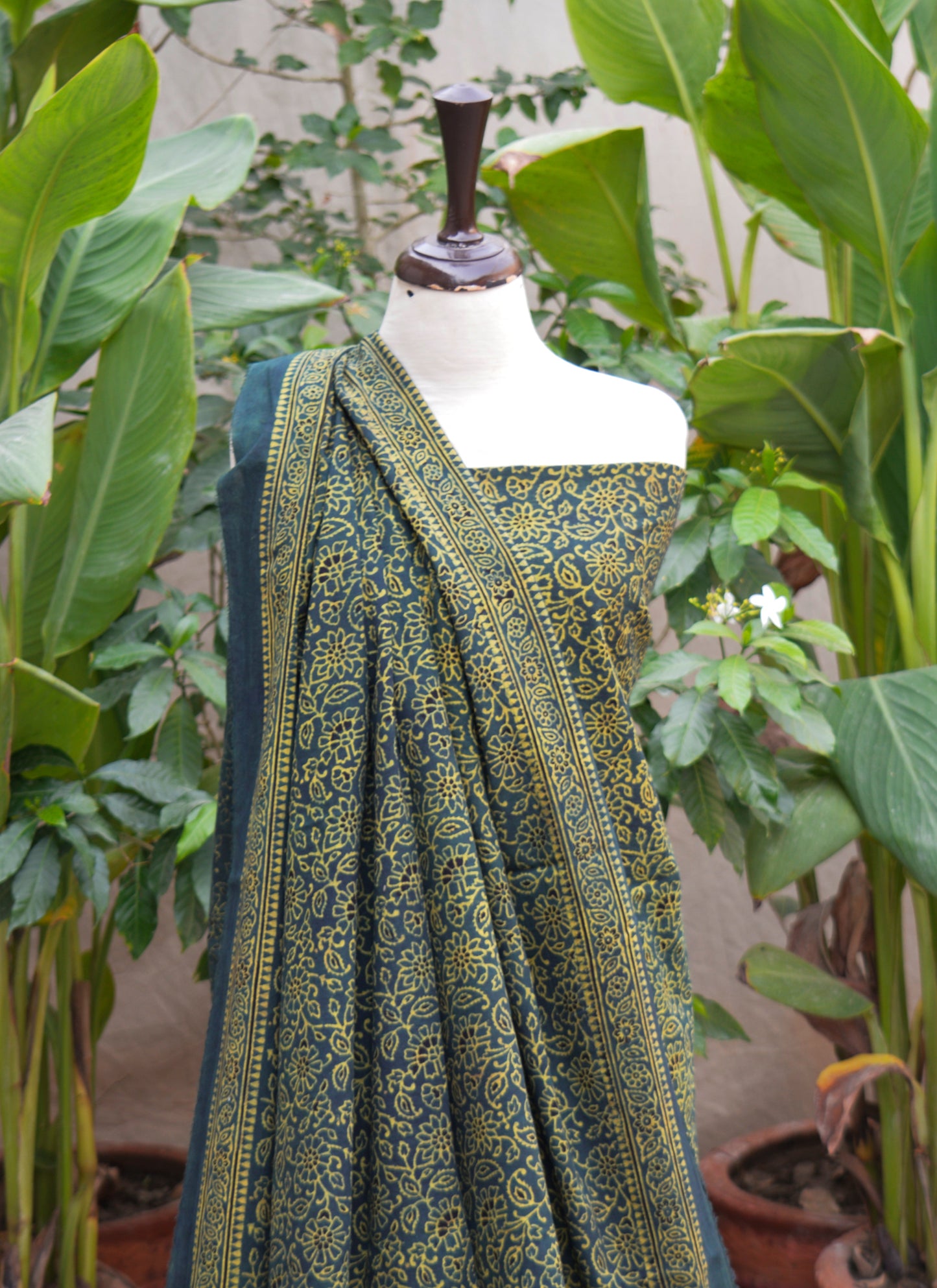 Ajrak Green Floral Bel – Unstitched Lawn Two-Piece (Shirt & Dupatta)