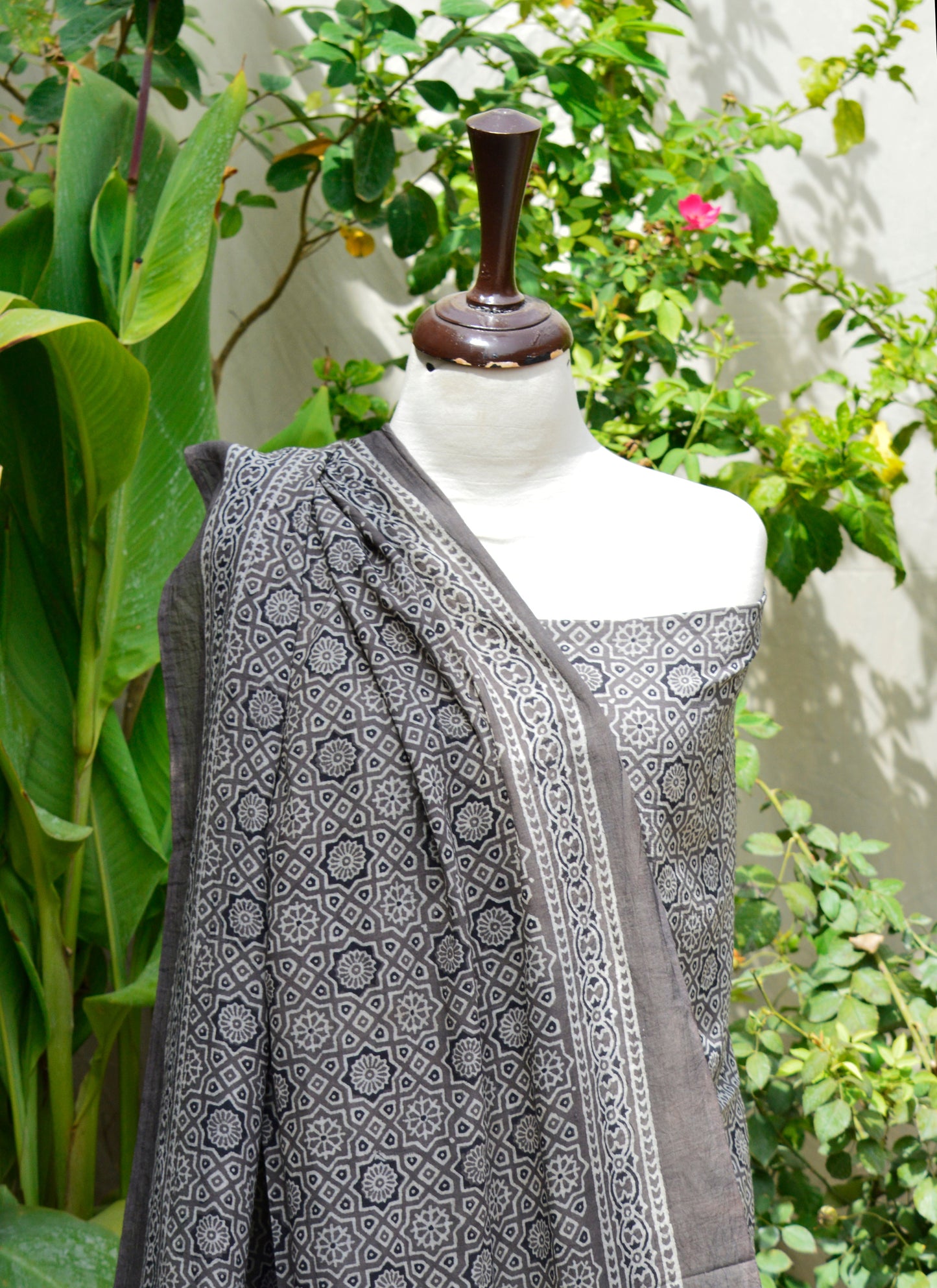 Ajrak Design Dress Grey Moroccan – Organic Dye Hand Block Printed Two‑Piece (Lawn)
