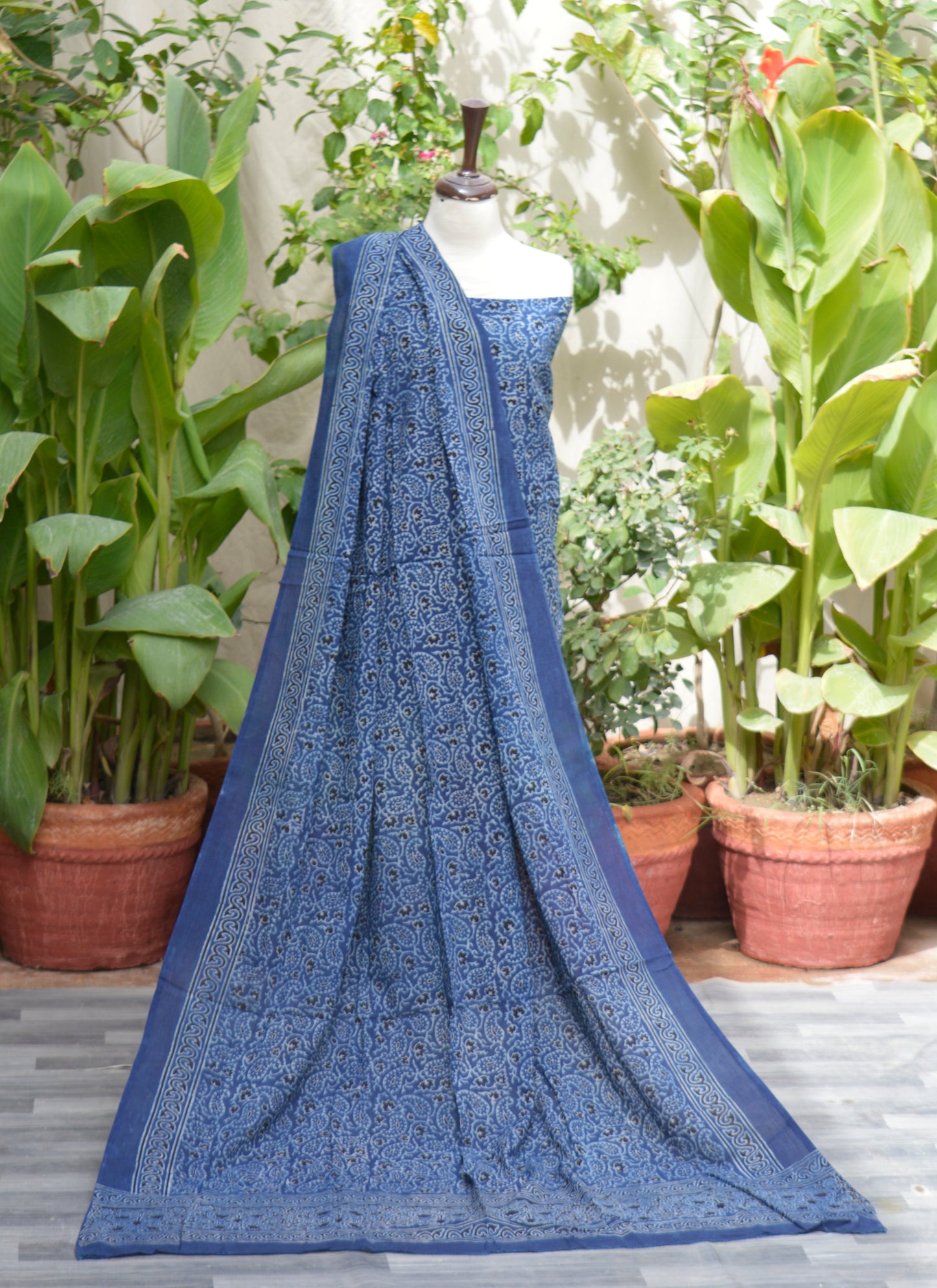 Ajrak Indigo Chinar Leaf – Organic Dye Hand Block Printed Two‑Piece (Lawn)
